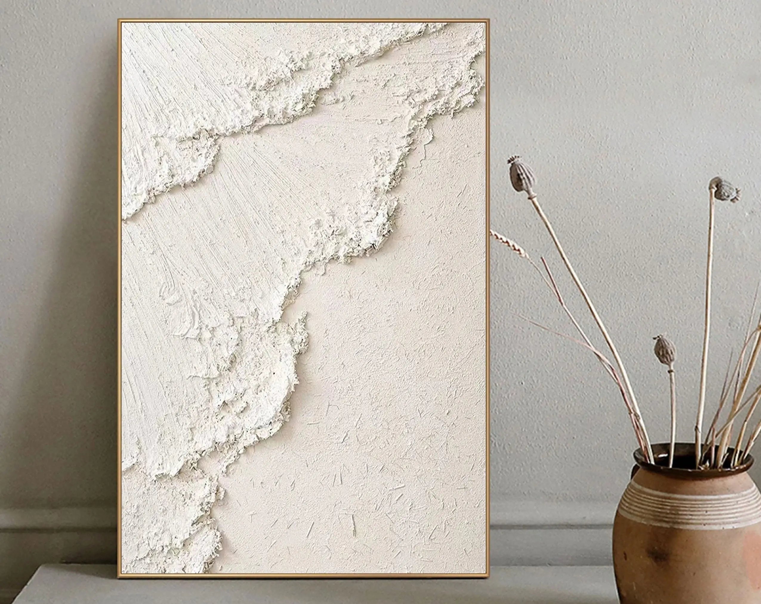 Oversized Ocean Wall Art | Textured Neutral Abstract Painting for Hallway #ZZ 124
