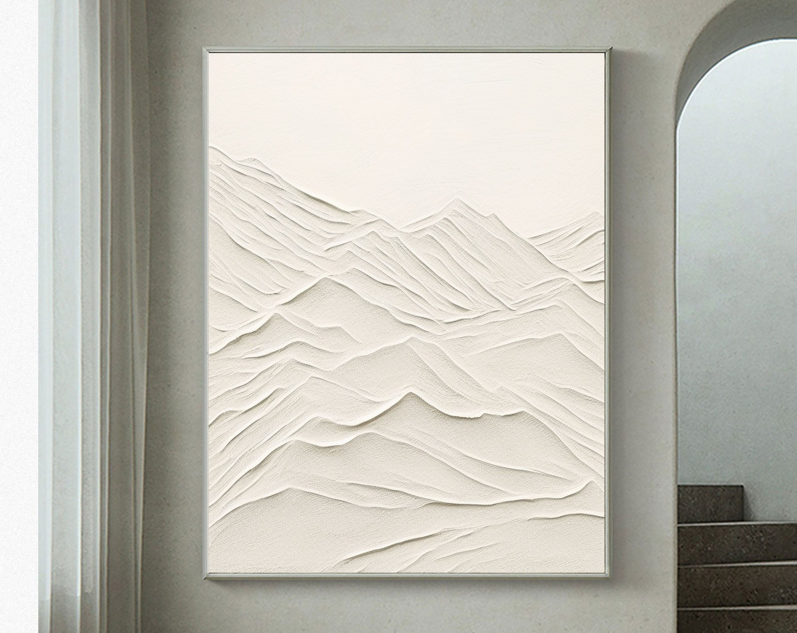 Neutral Tone 3D Textured Wall Art - Plaster Mountain Range Canvas #JJ 356