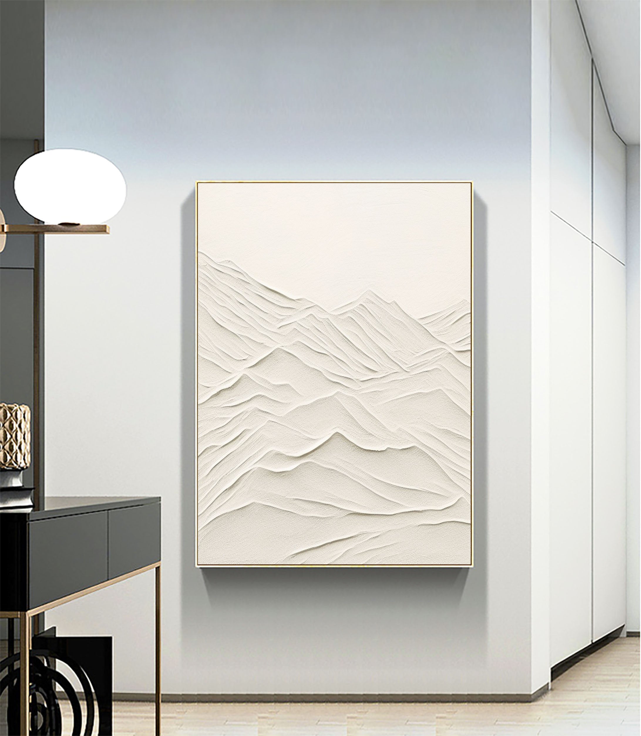Neutral Tone 3D Textured Wall Art - Plaster Mountain Range Canvas #JJ 356