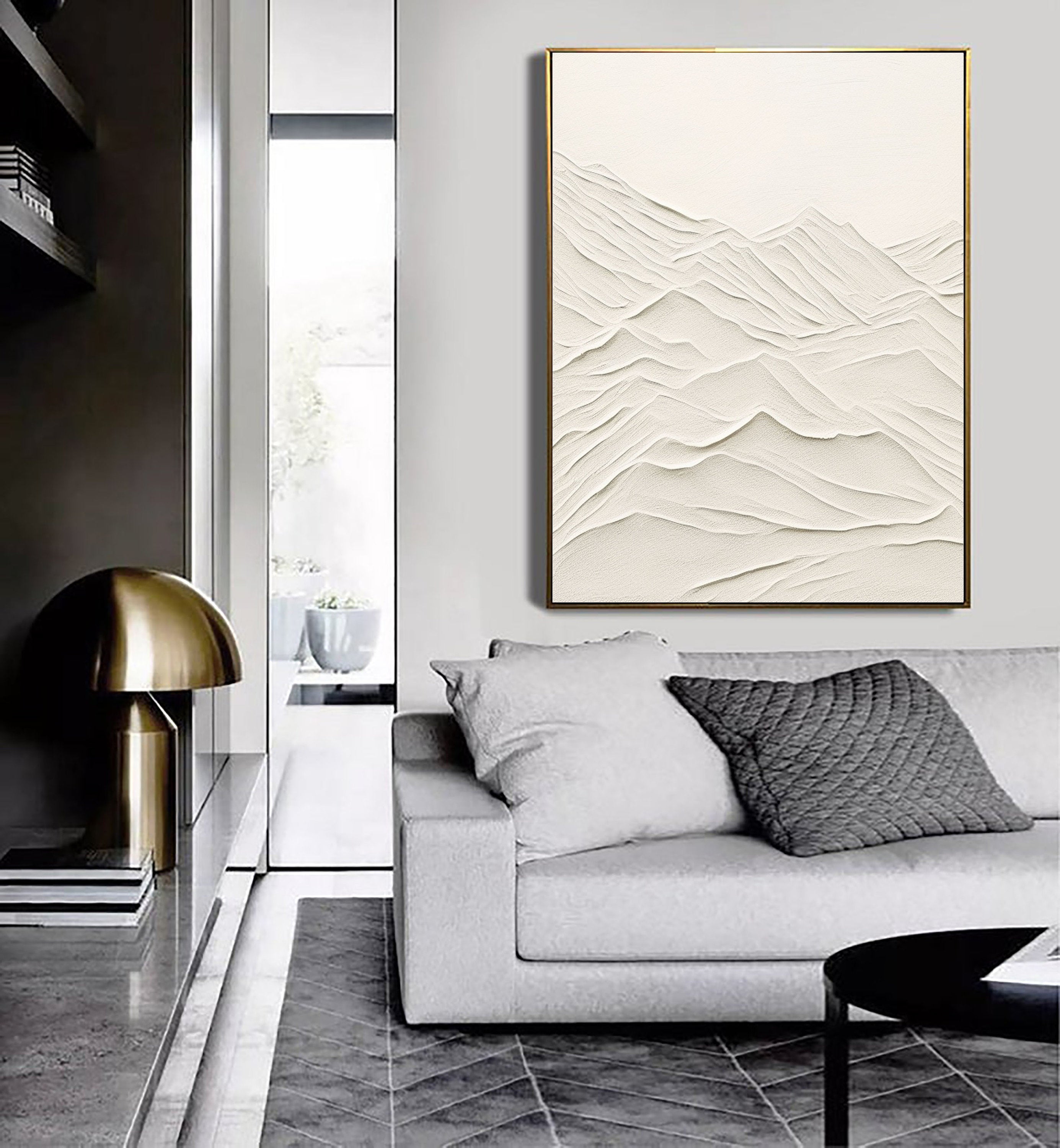 Neutral Tone 3D Textured Wall Art - Plaster Mountain Range Canvas #JJ 356