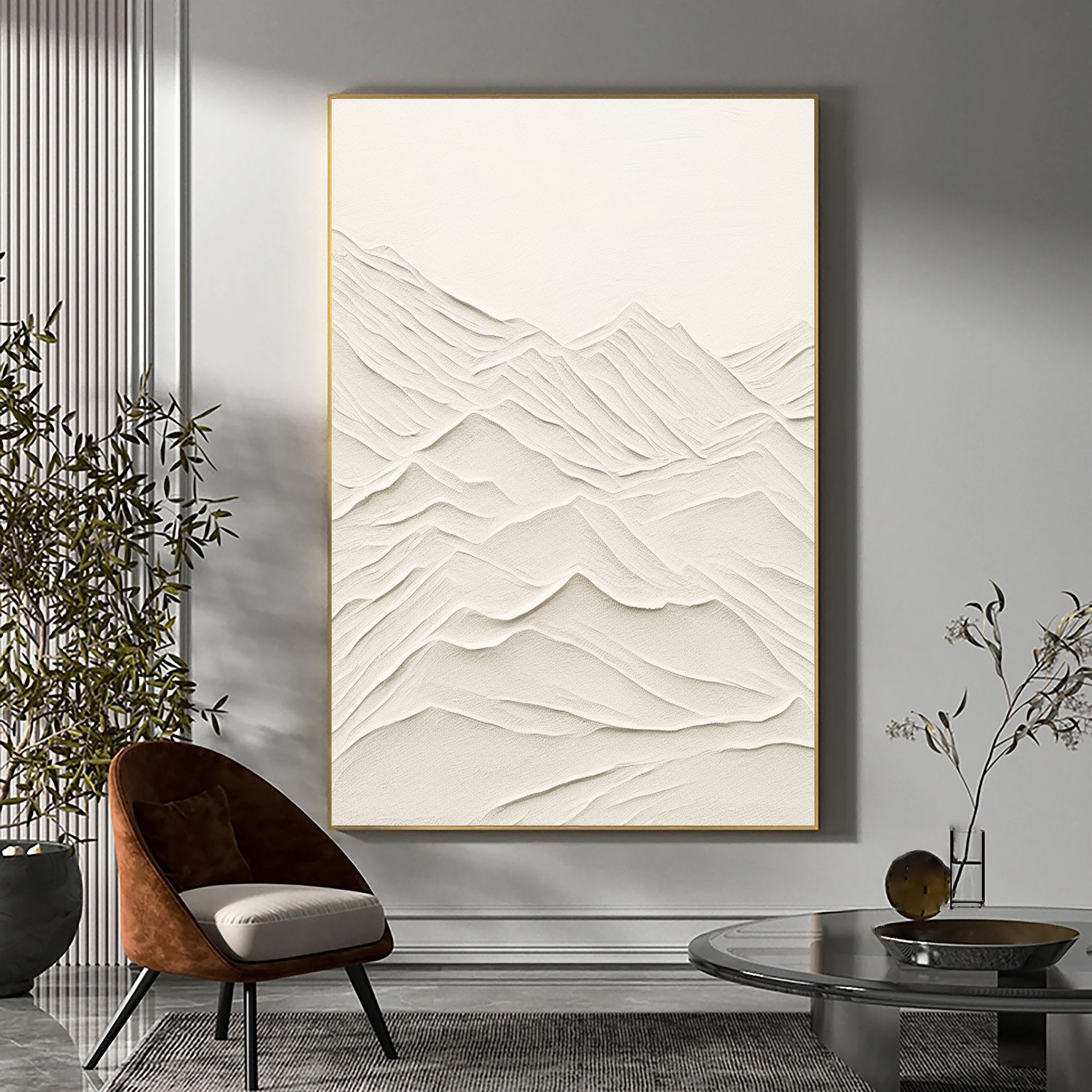 Neutral Tone 3D Textured Wall Art - Plaster Mountain Range Canvas #JJ 356