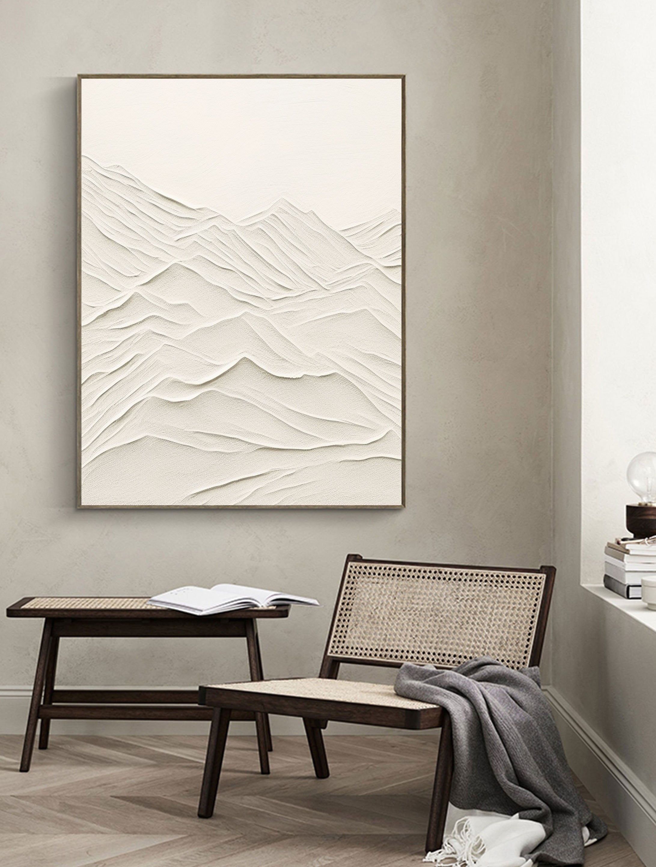 Neutral Tone 3D Textured Wall Art - Plaster Mountain Range Canvas #JJ 356