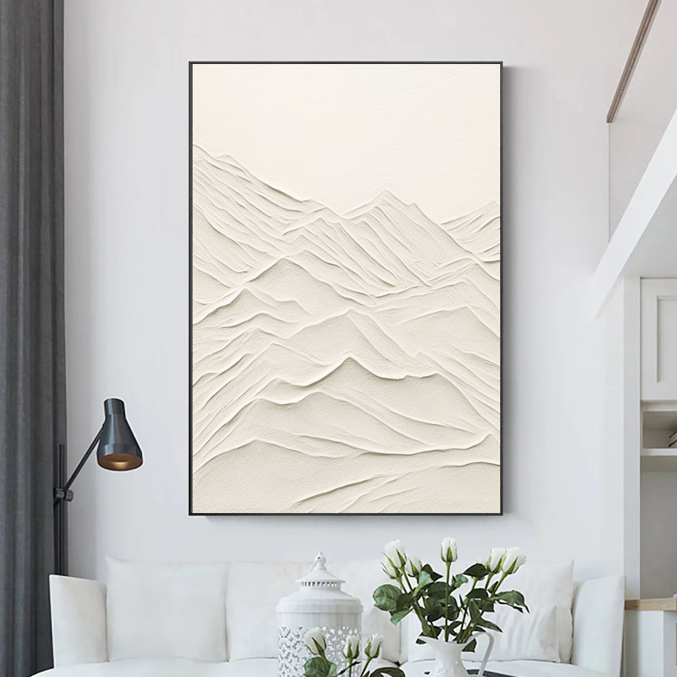 Neutral Tone 3D Textured Wall Art - Plaster Mountain Range Canvas #JJ 356