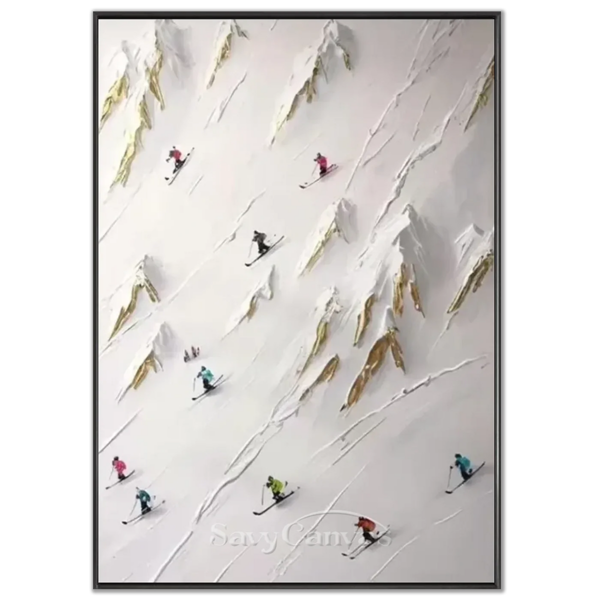 Beige_Skiing_Sports_Art_Textured_Painting_Canvas-black-frame-02.webp