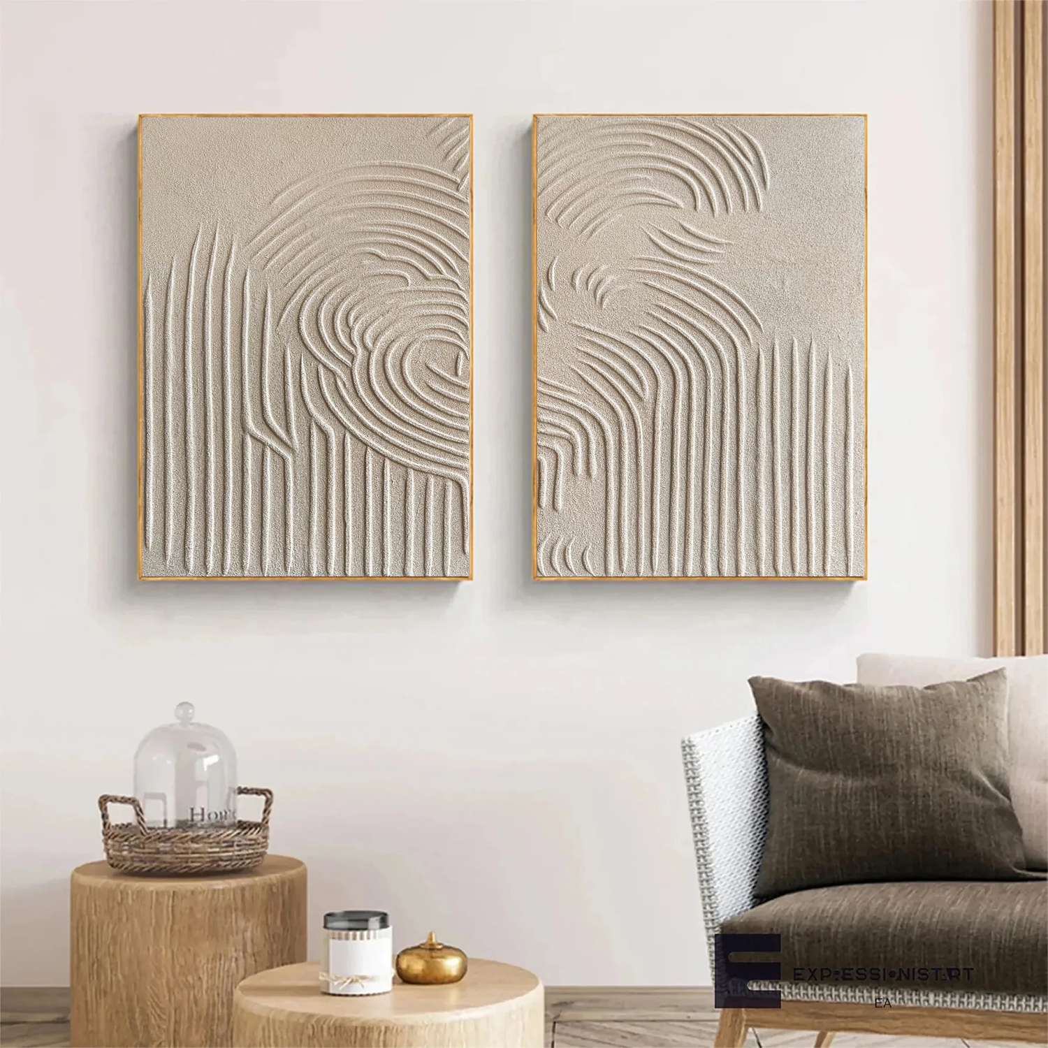 Textured Arch Wall Art Set | 2 Piece Neutral Abstract Canvas Diptych #ZZ 121