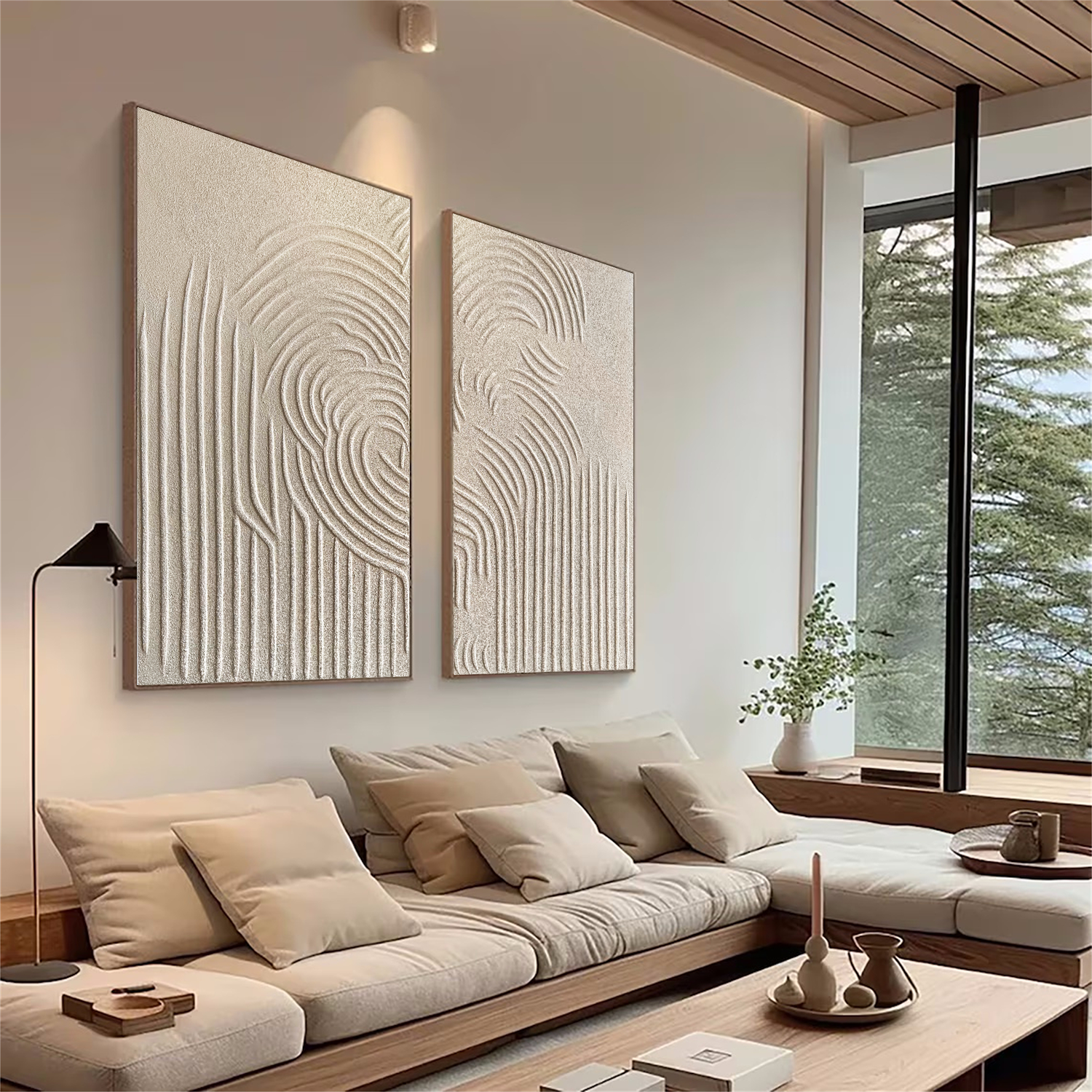 Textured Arch Wall Art Set | 2 Piece Neutral Abstract Canvas Diptych #ZZ 121