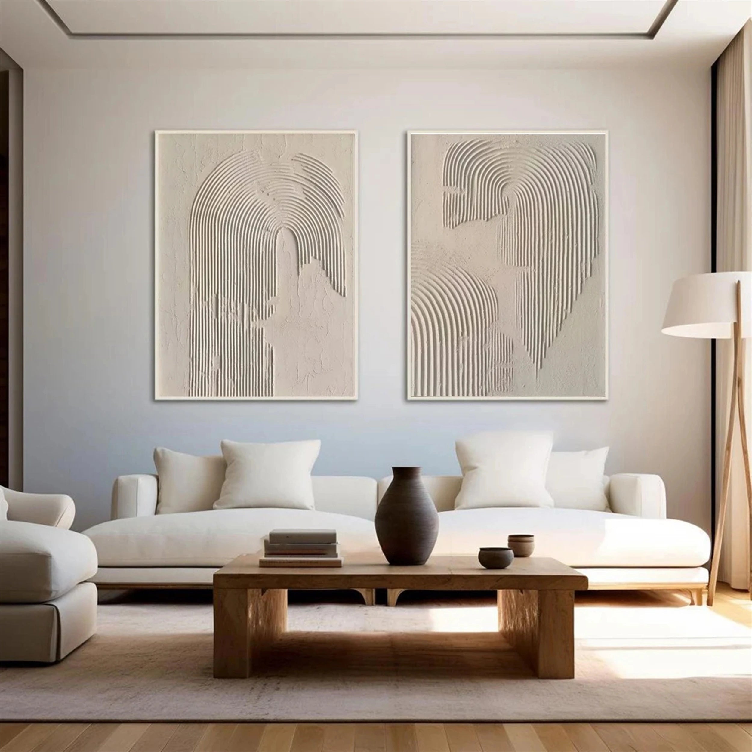 Plaster Texture Wall Art Set | 2 Piece Large Vertical Neutral Arch Decor #ZZ 120