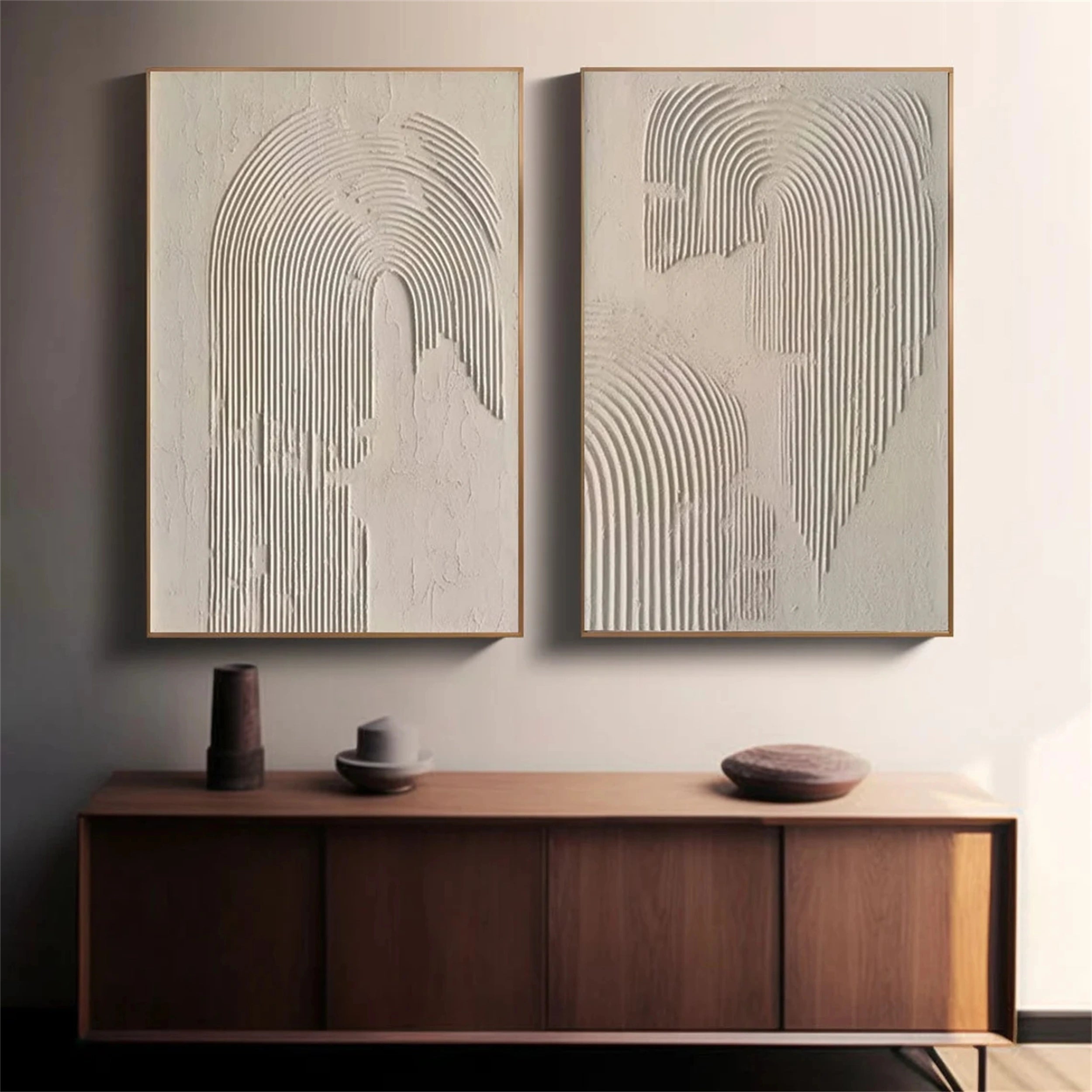 Plaster Texture Wall Art Set | 2 Piece Large Vertical Neutral Arch Decor #ZZ 120