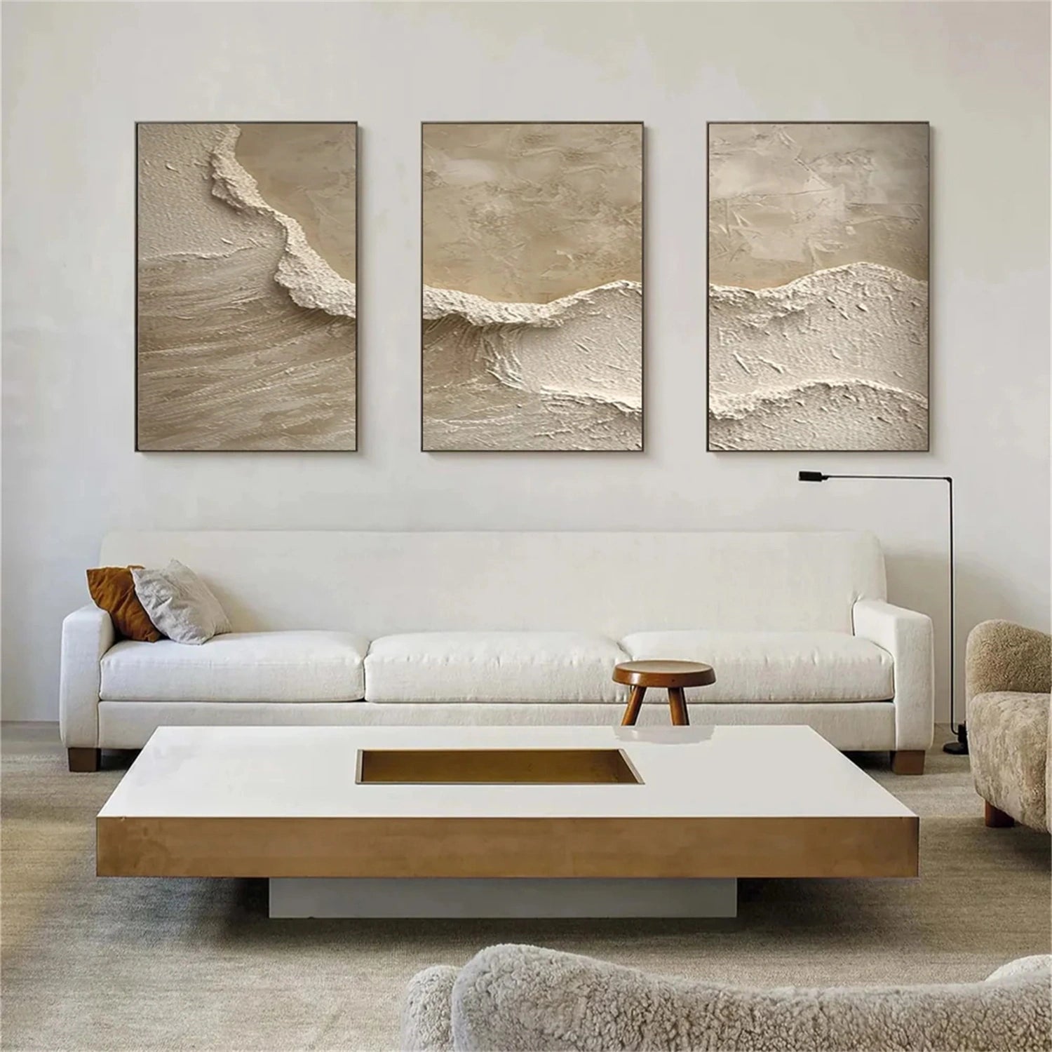 Wall Art Above Sofa Set (3pcs) | Large Textured Neutral Abstract Decor