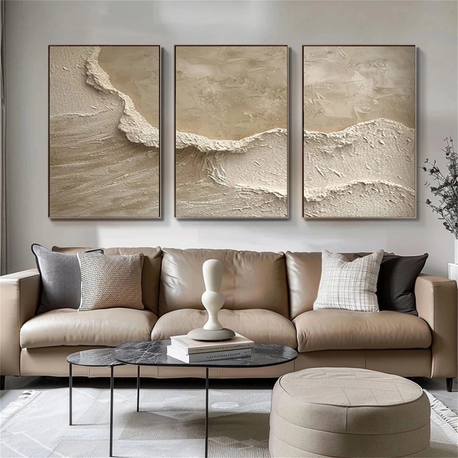 Large Minimalist Textured Wall Art | 3 Piece Neutral Abstract Triptych #ZZ 123