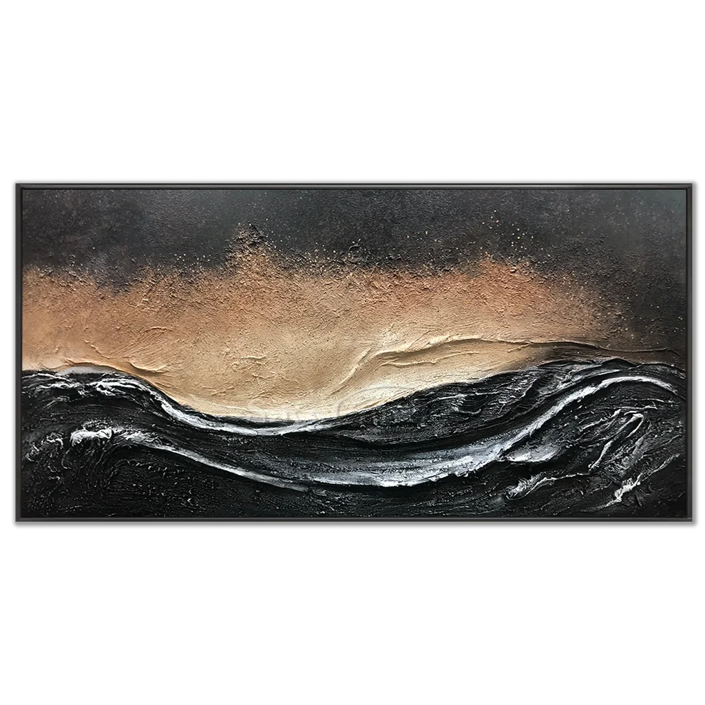 Oversize Black Gold White Textured Abstract Oil Painting - Modern Art #JJ 176