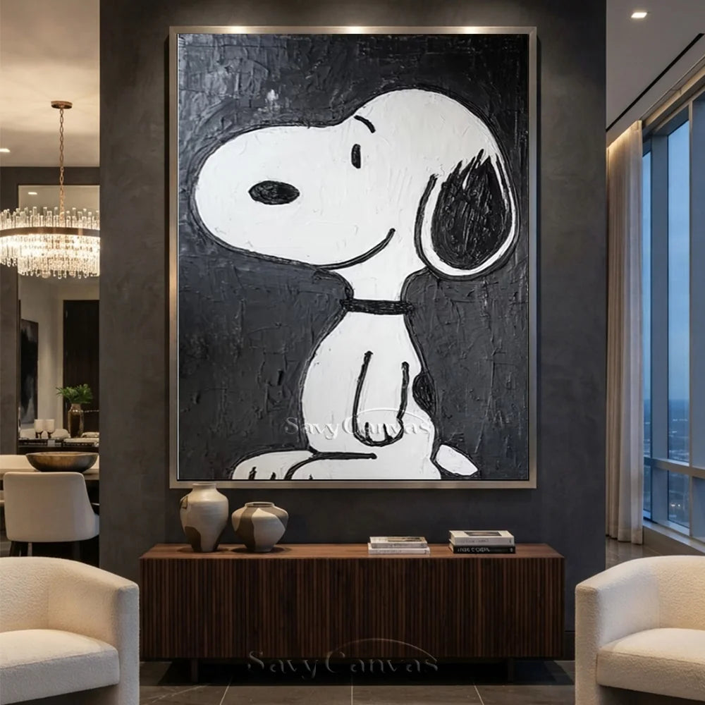 Pop Art Black White Snoopy Hand-painted Canvas #SS 262