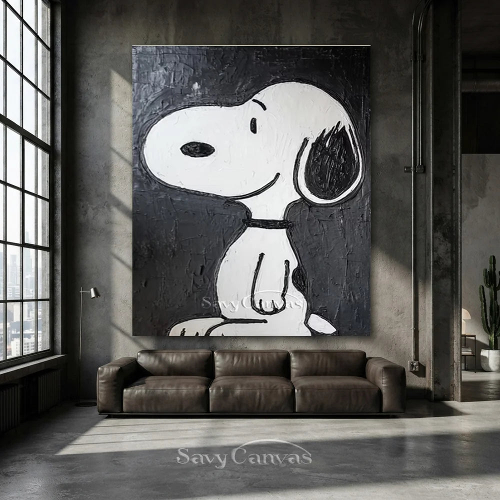 Pop Art Black White Snoopy Hand-painted Canvas #SS 262