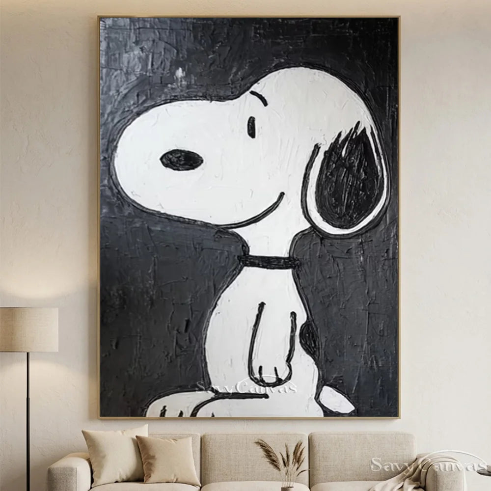 Pop Art Black White Snoopy Hand-painted Canvas #SS 262