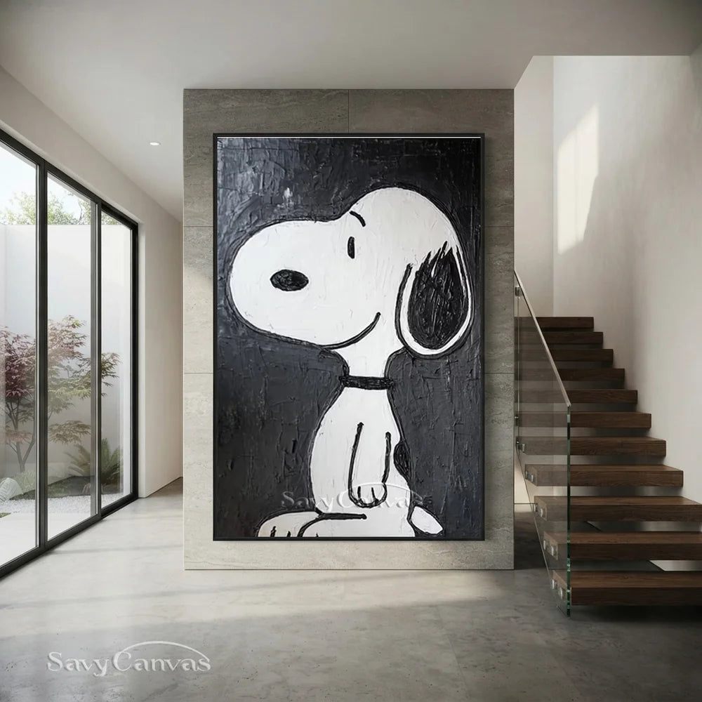 Pop Art Black White Snoopy Hand-painted Canvas #SS 262