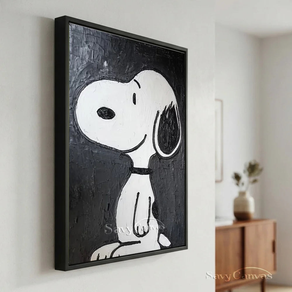 Pop Art Black White Snoopy Hand-painted Canvas #SS 262