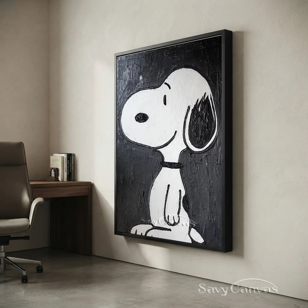 Pop Art Black White Snoopy Hand-painted Canvas #SS 262