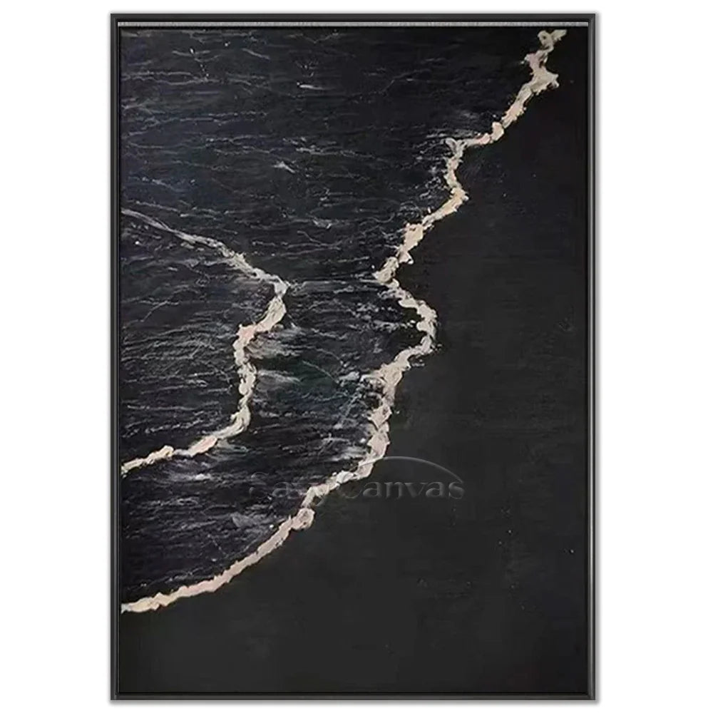 Handmade Oil Painting - Modern Abstract Black and White Wave Wall Art #TB 035