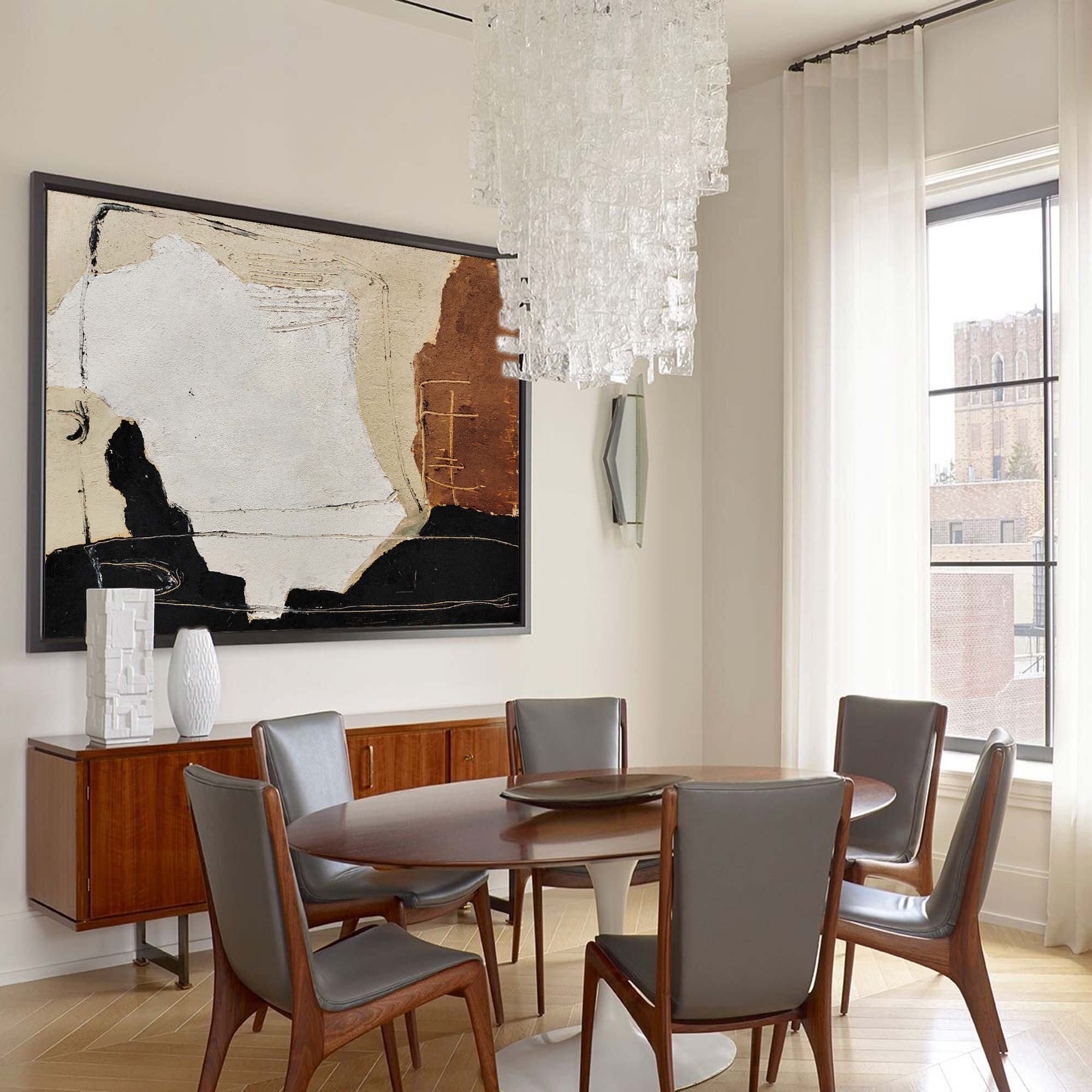 Large Black, White & Brown Abstract Canvas Art | Modern Decor #AA 314