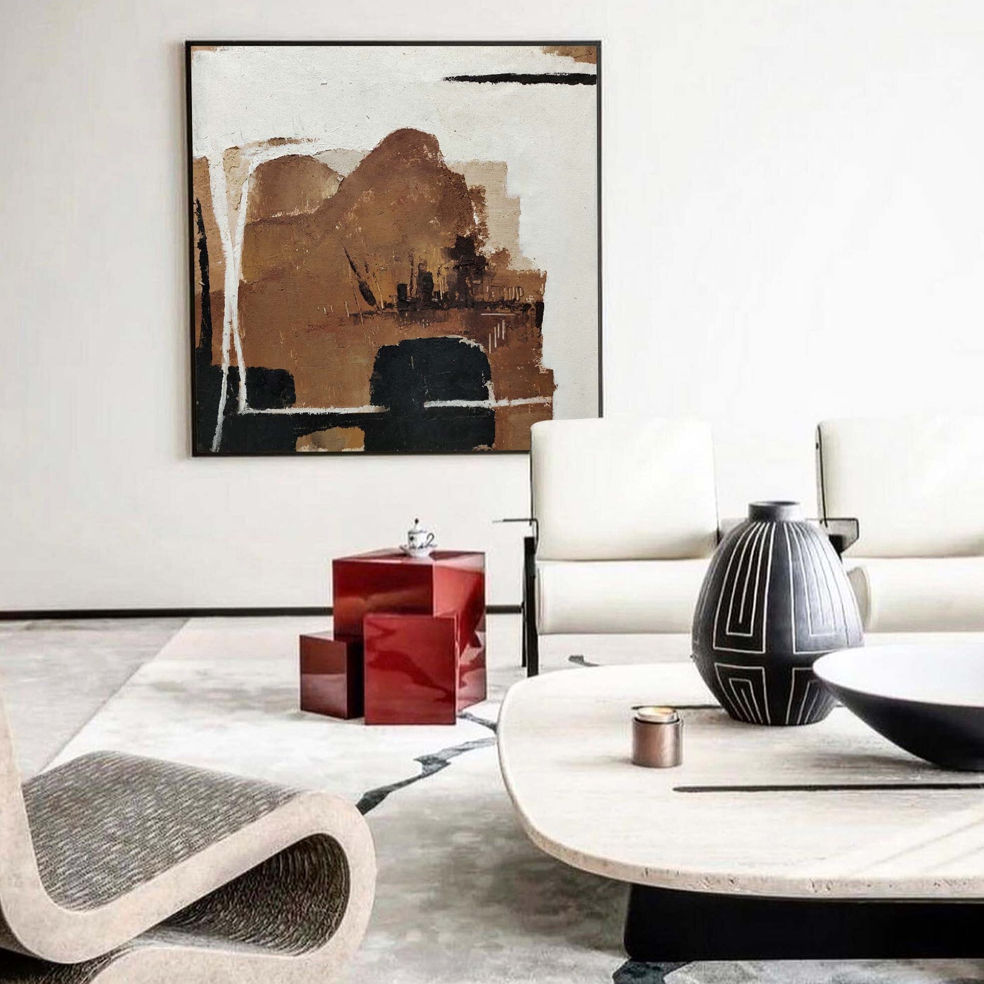 Textured Abstract Canvas Print | Rust & Cream Oil Art Style #AA 323