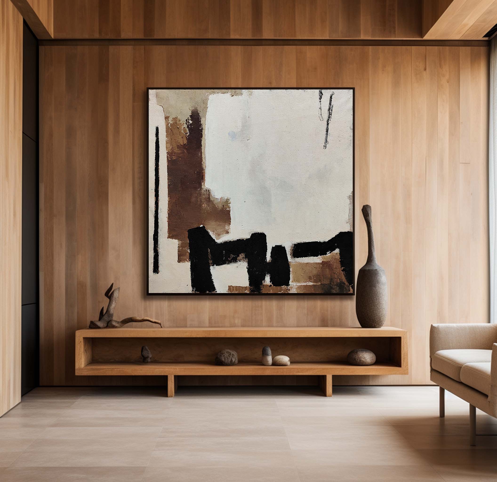 Beige, Black & Rust Abstract Canvas Art | Modern Square Print #AA 336