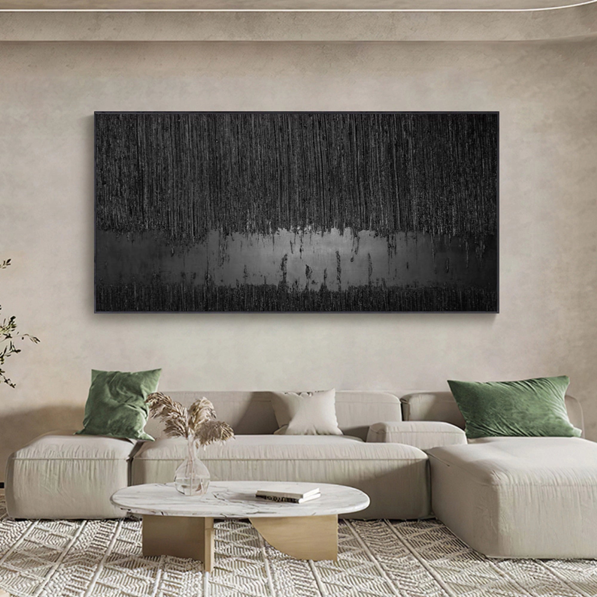 Contemporary Black Design: Textured Abstract Canvas for Room Decor #ZZ 135