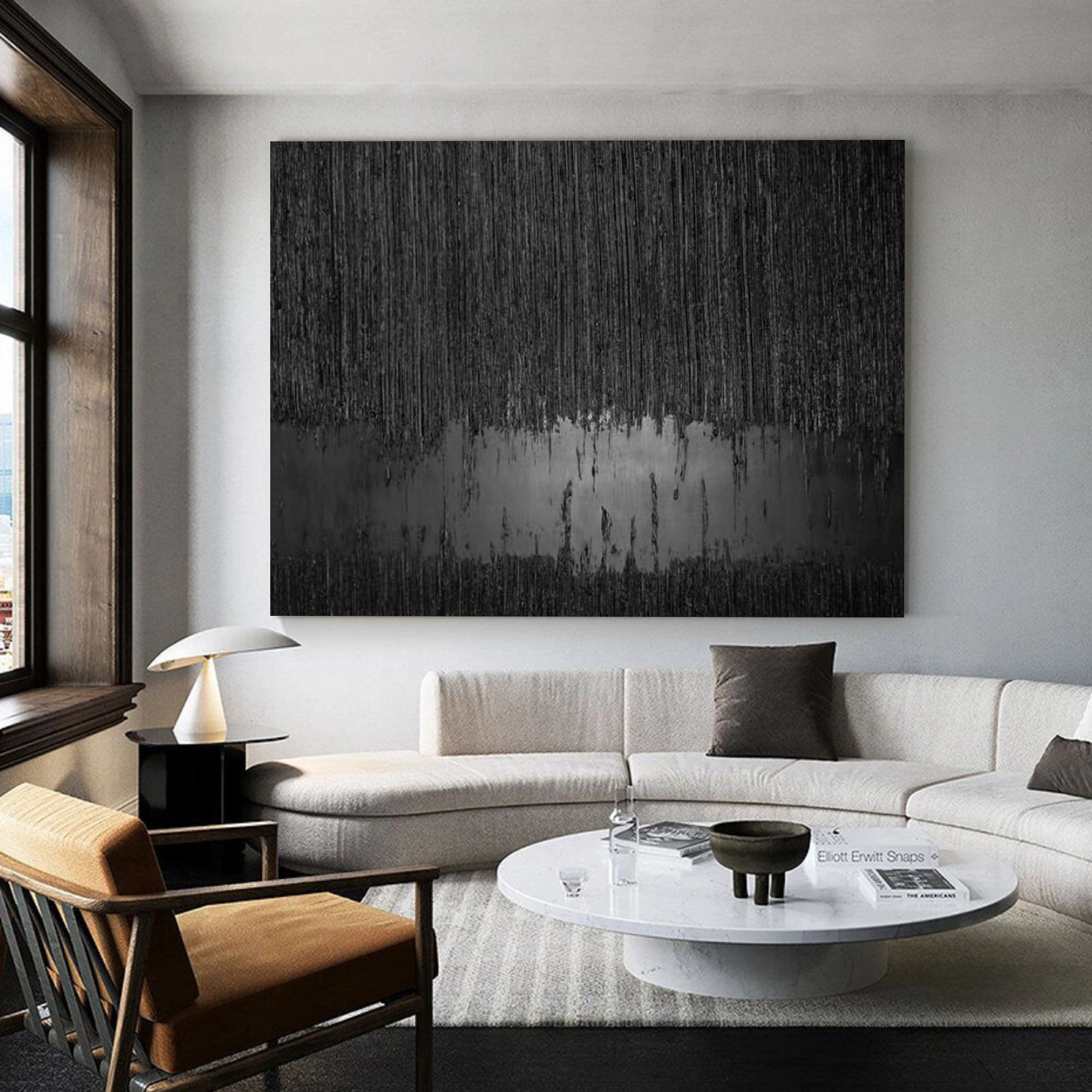 Contemporary Black Design: Textured Abstract Canvas for Room Decor #ZZ 135