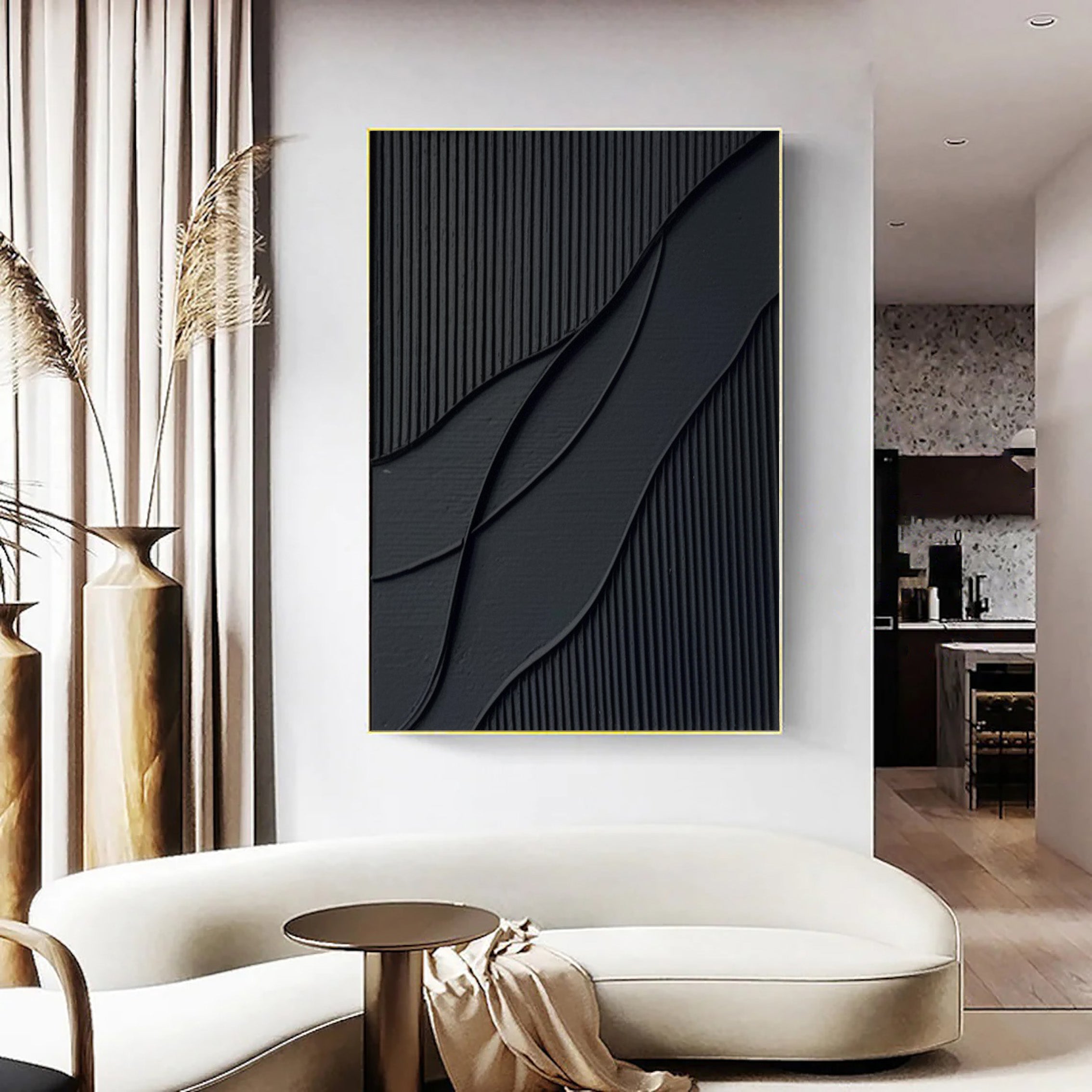 Black Textured Abstract Oil Painting - Modern Minimalist Art #JJ 092