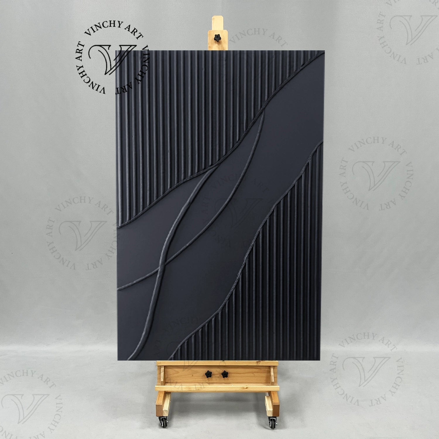 Black Textured Abstract Oil Painting - Modern Minimalist Art #JJ 092