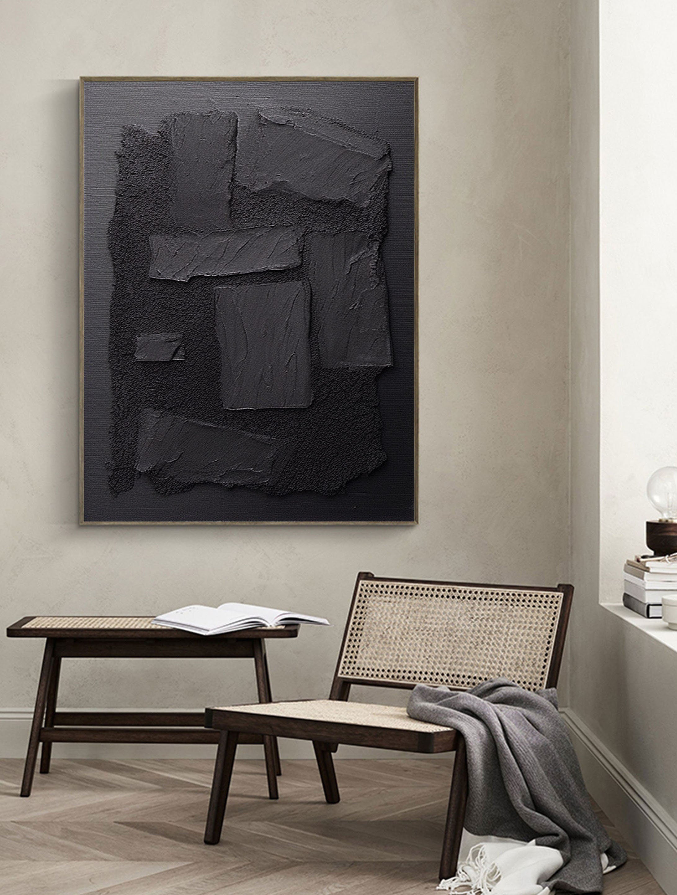 3D Textured Black Painting | Sculptural Abstract Wall Art Decor #JJ 093