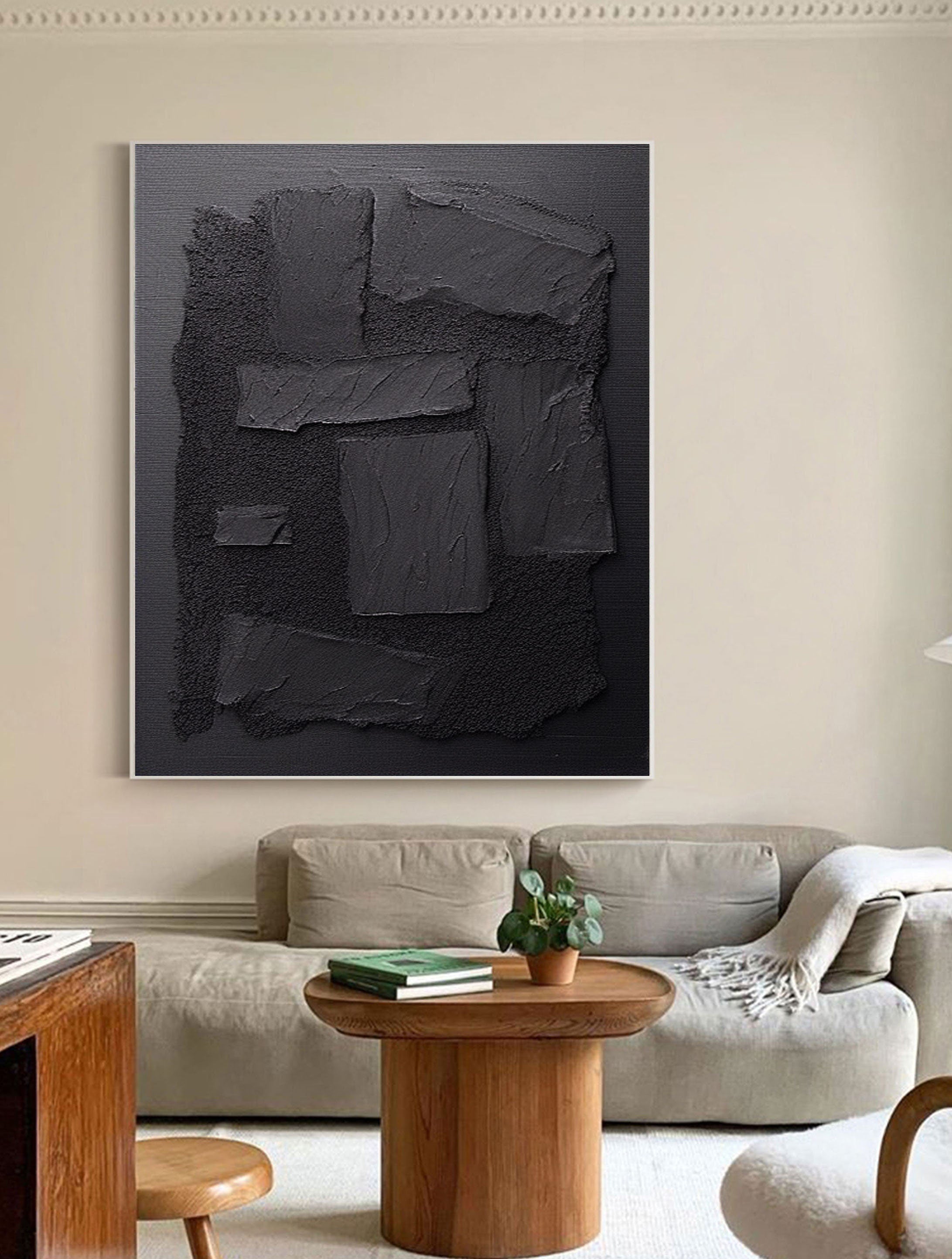 Heavy Impasto Black Abstract Art | Layered Textured Canvas Painting