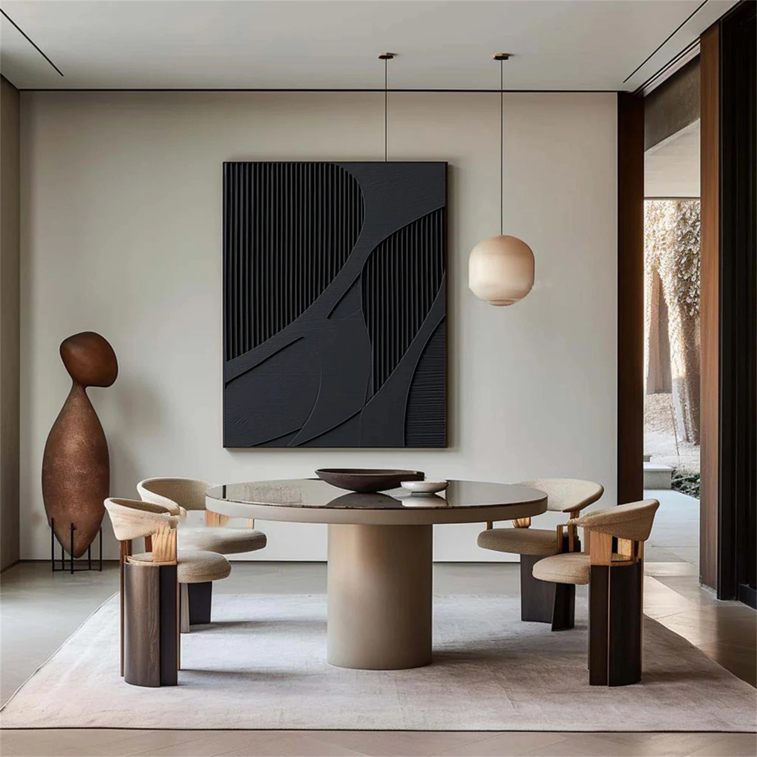 Large Black Textured Wall Art | Vertical Abstract 3D Panel Decor #ZZ 136