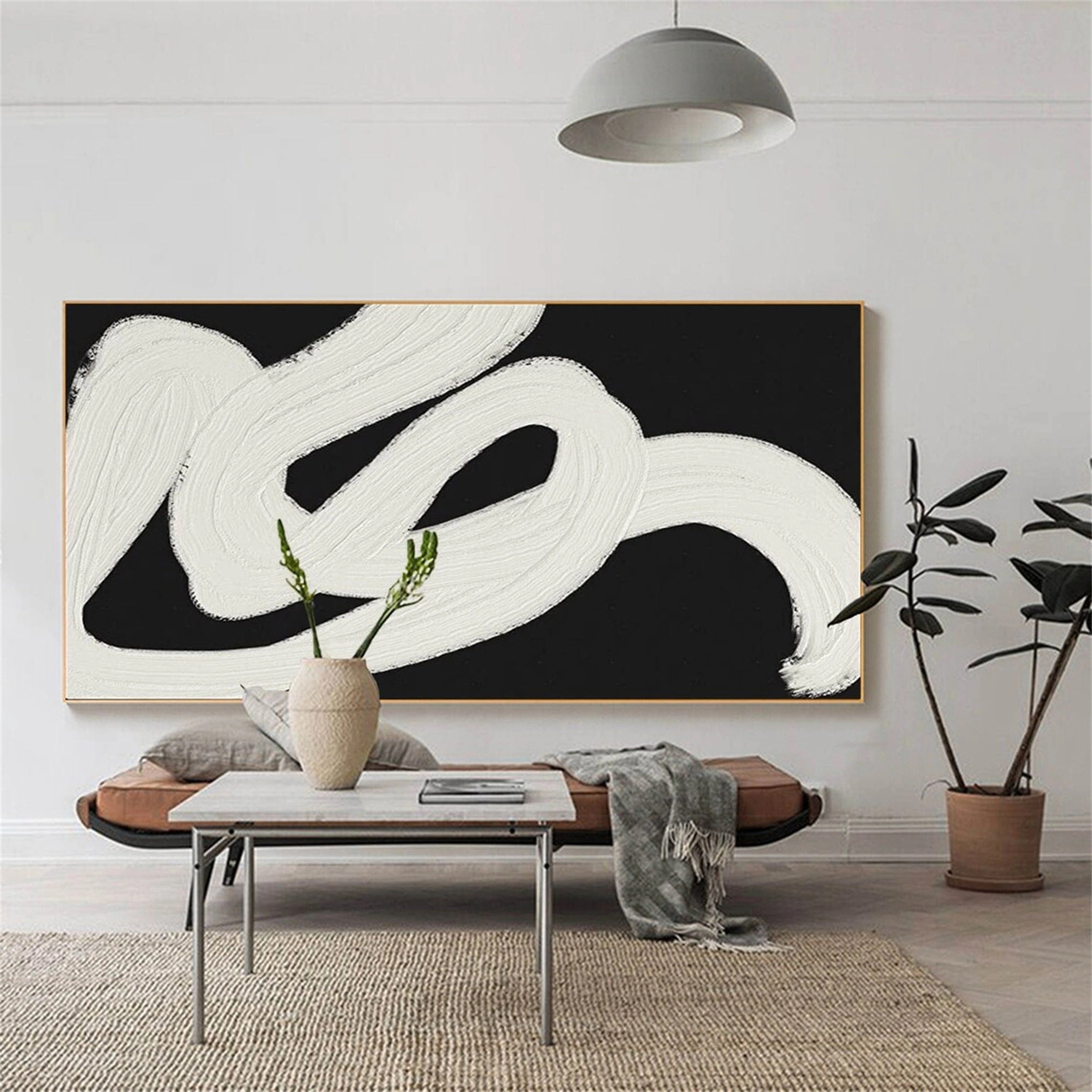Minimalist Black and White Abstract Art - Modern Brushstroke Decor Painting #JJ 098