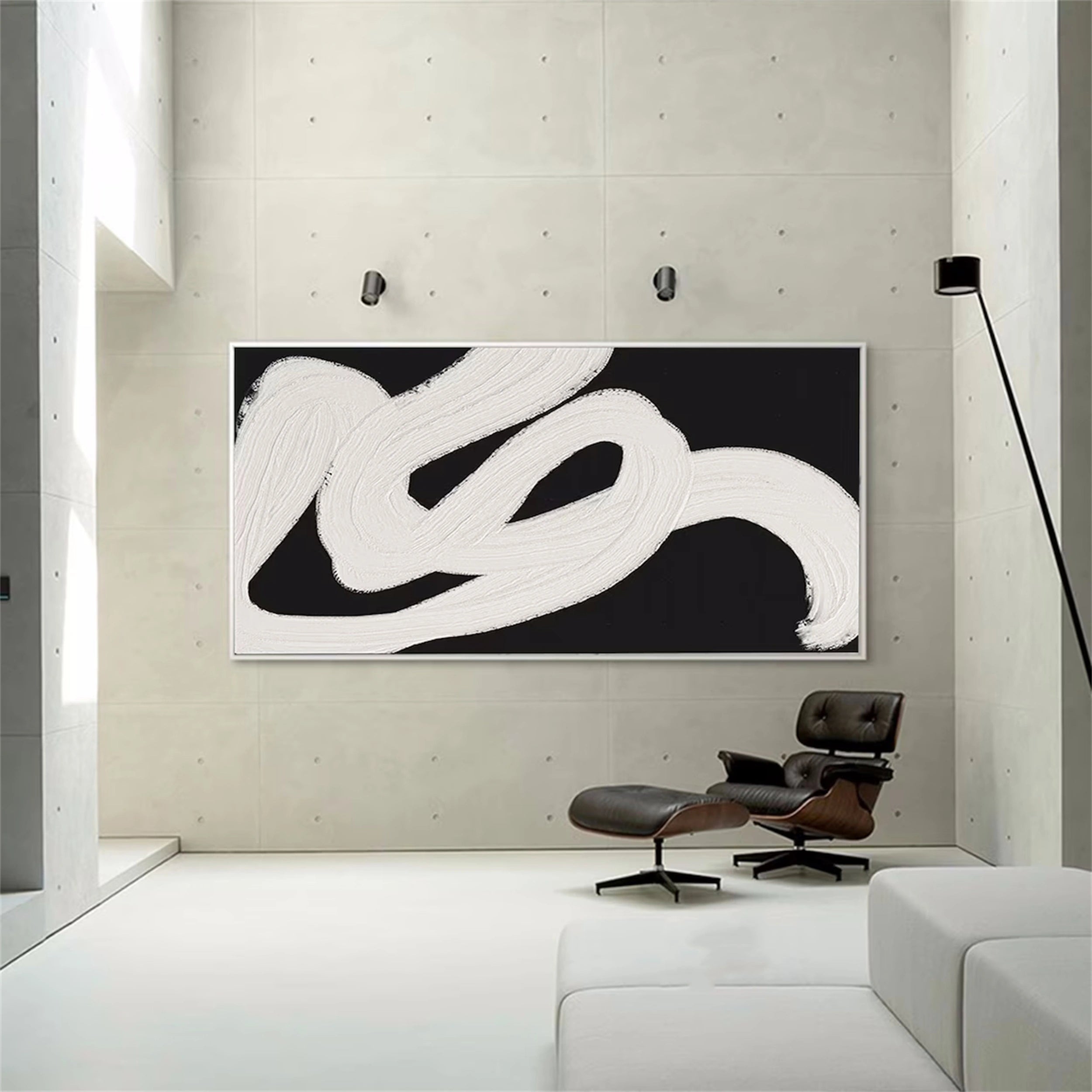 Minimalist Black and White Abstract Art - Modern Brushstroke Decor Painting #JJ 098