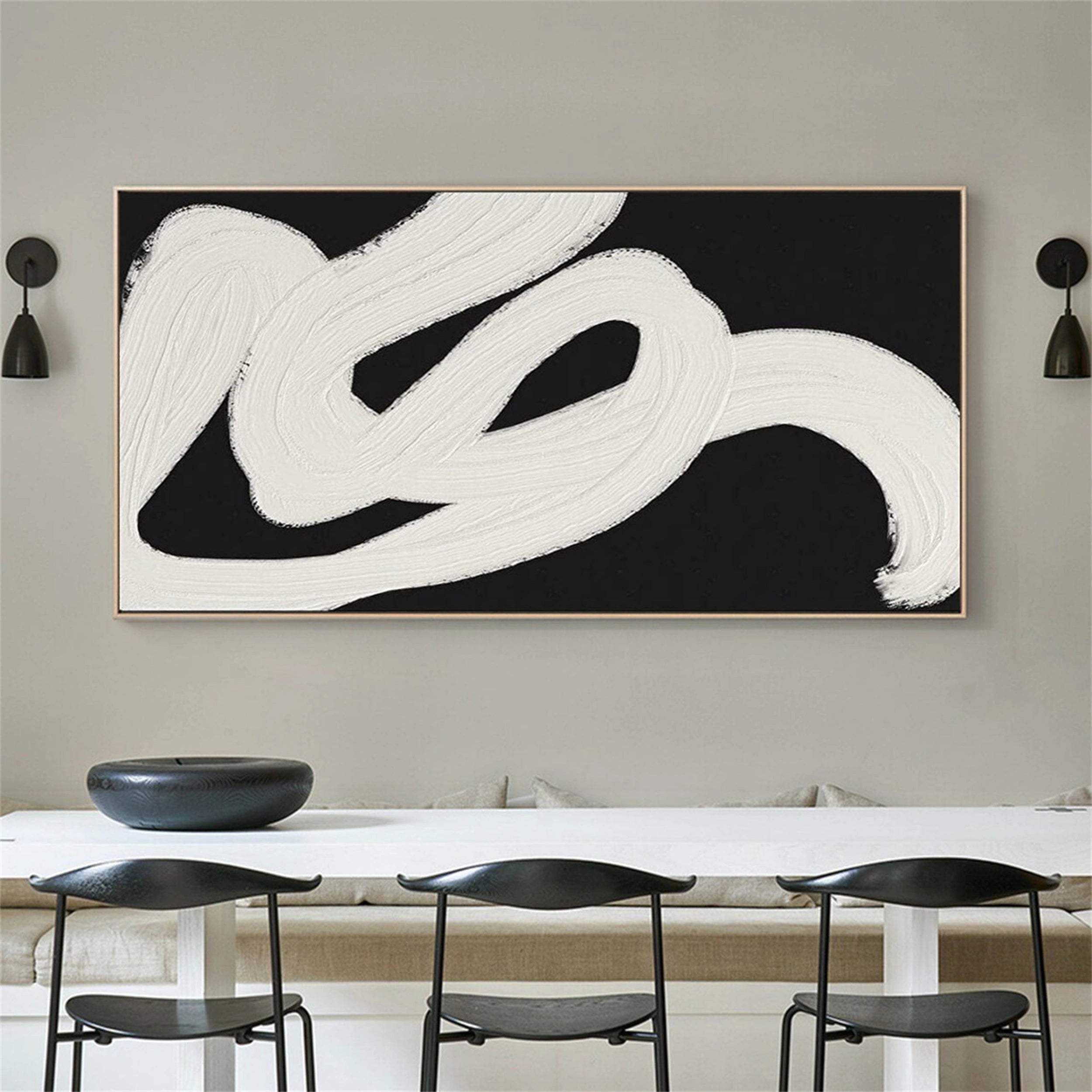 Minimalist Black and White Abstract Art - Modern Brushstroke Decor Painting #JJ 098