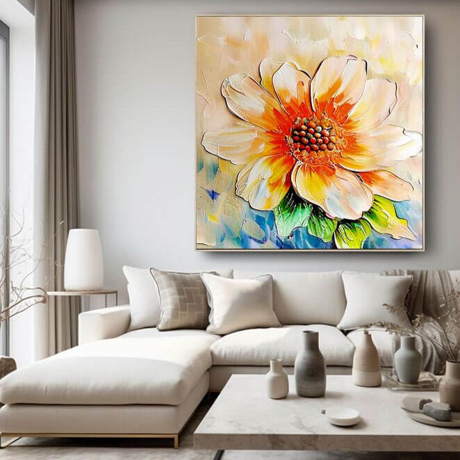 Textured Abstract Flower Painting | Large Square Canvas Art #ZZ 224