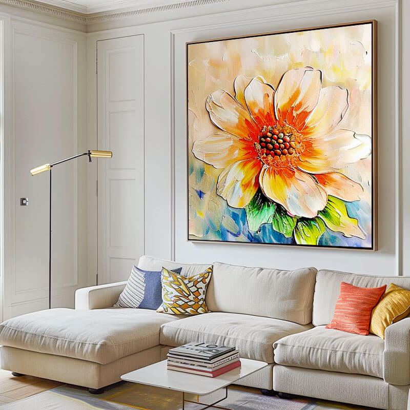 Textured Abstract Flower Painting | Large Square Canvas Art #ZZ 224