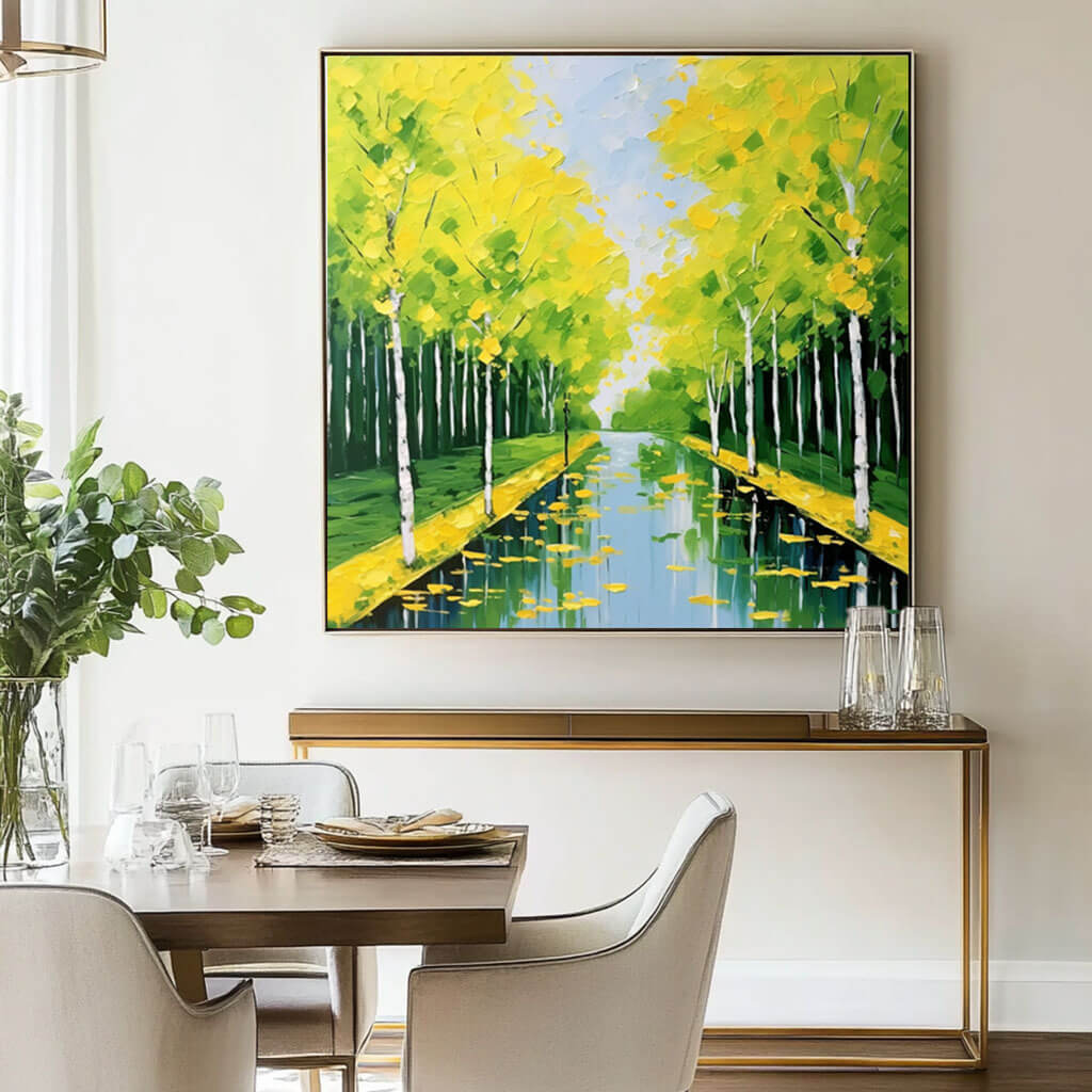 Vibrant Yellow & Green Birch Tree Canvas Art | Colorful Decor #AA 316