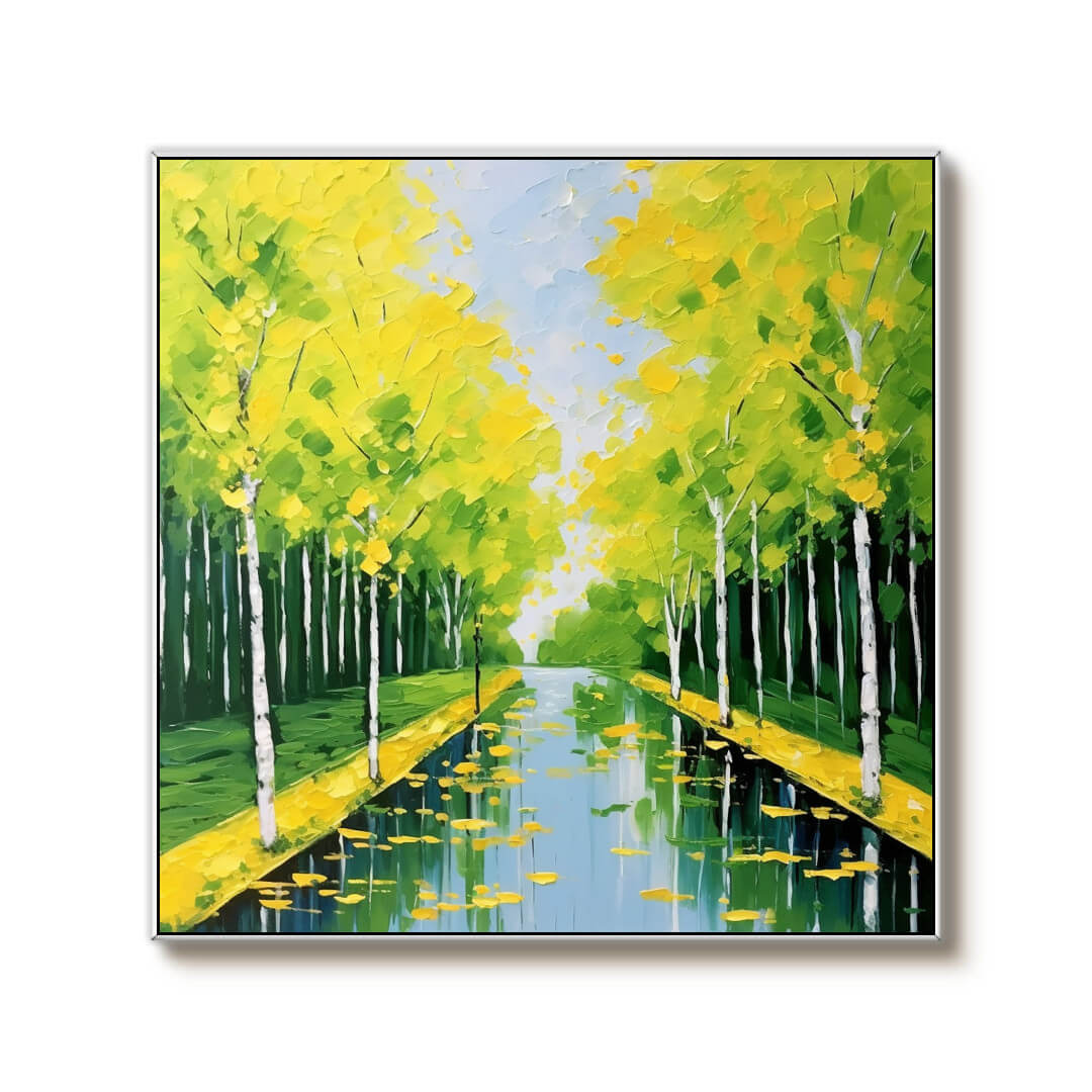Vibrant Yellow & Green Birch Tree Canvas Art | Colorful Decor #AA 316