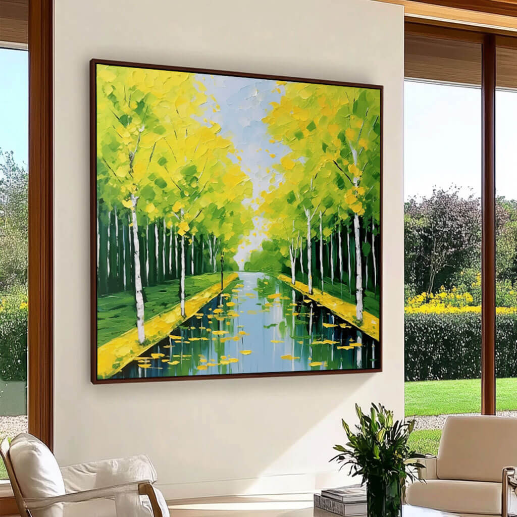 Vibrant Yellow & Green Birch Tree Canvas Art | Colorful Decor #AA 316