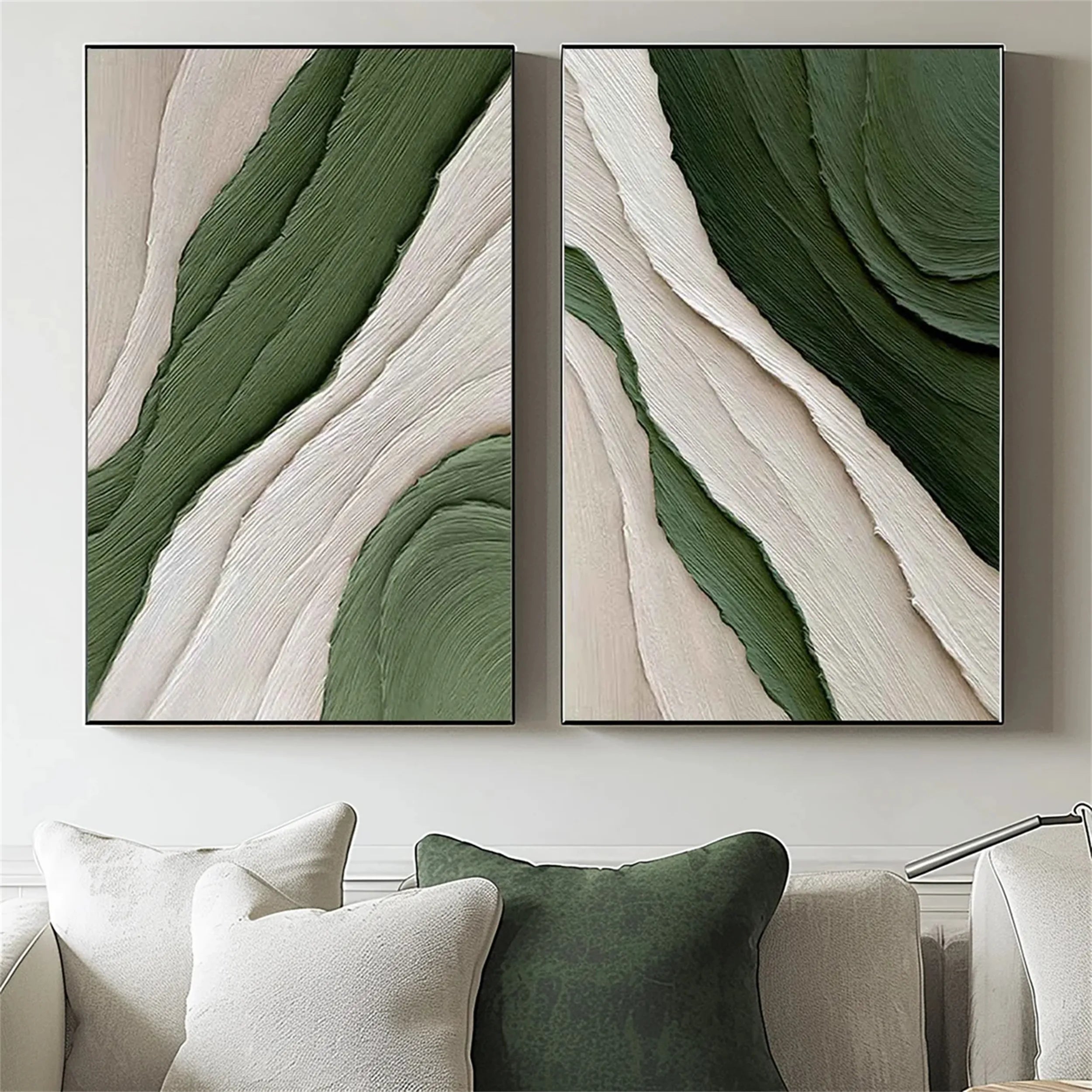Large Green and White Textured Art | 2 Piece Abstract Paintings for Room Decor #ZZ 138