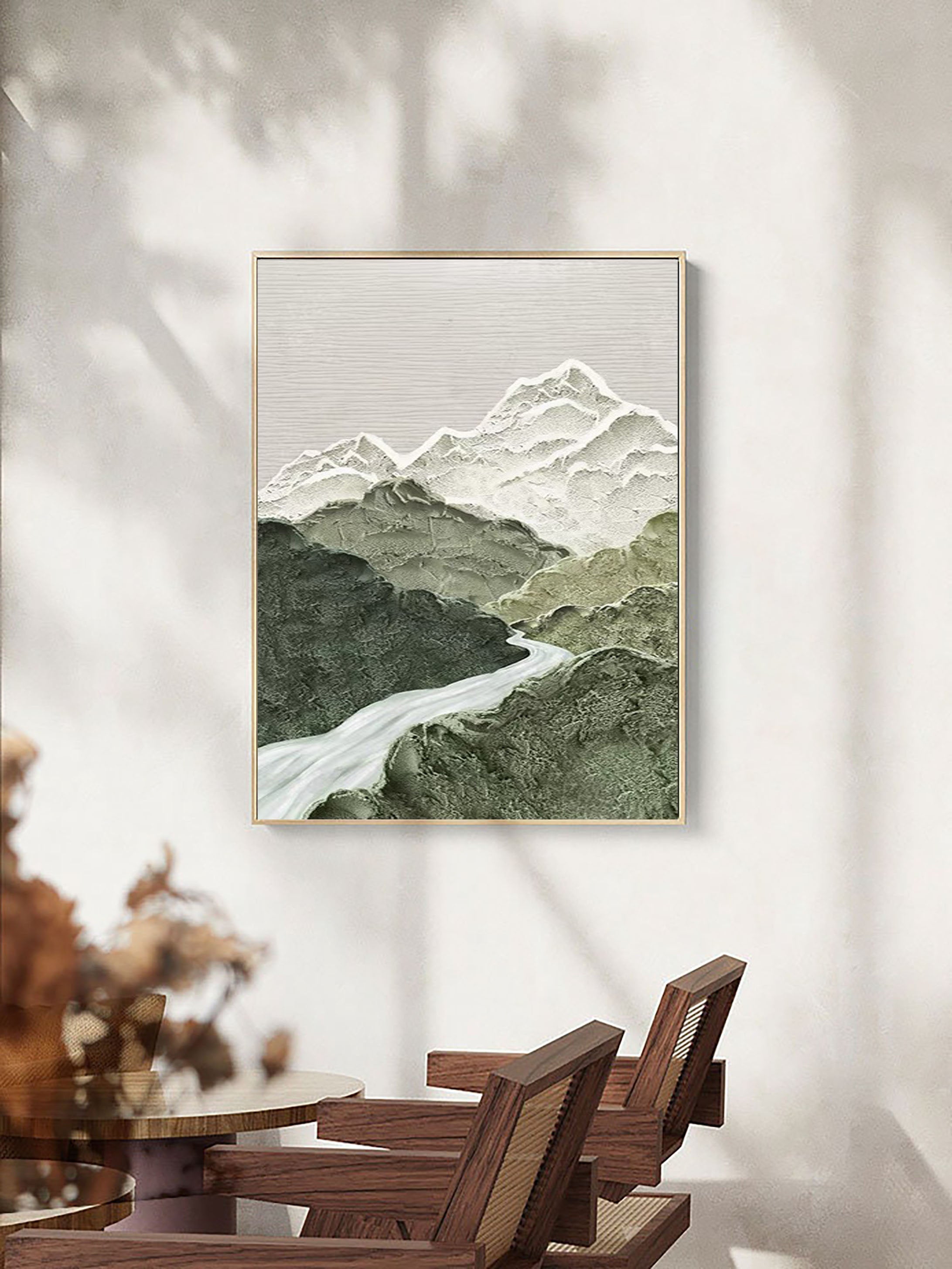 Contemporary Mountain River Canvas Art - Minimalist Wall Decor #JJ 357