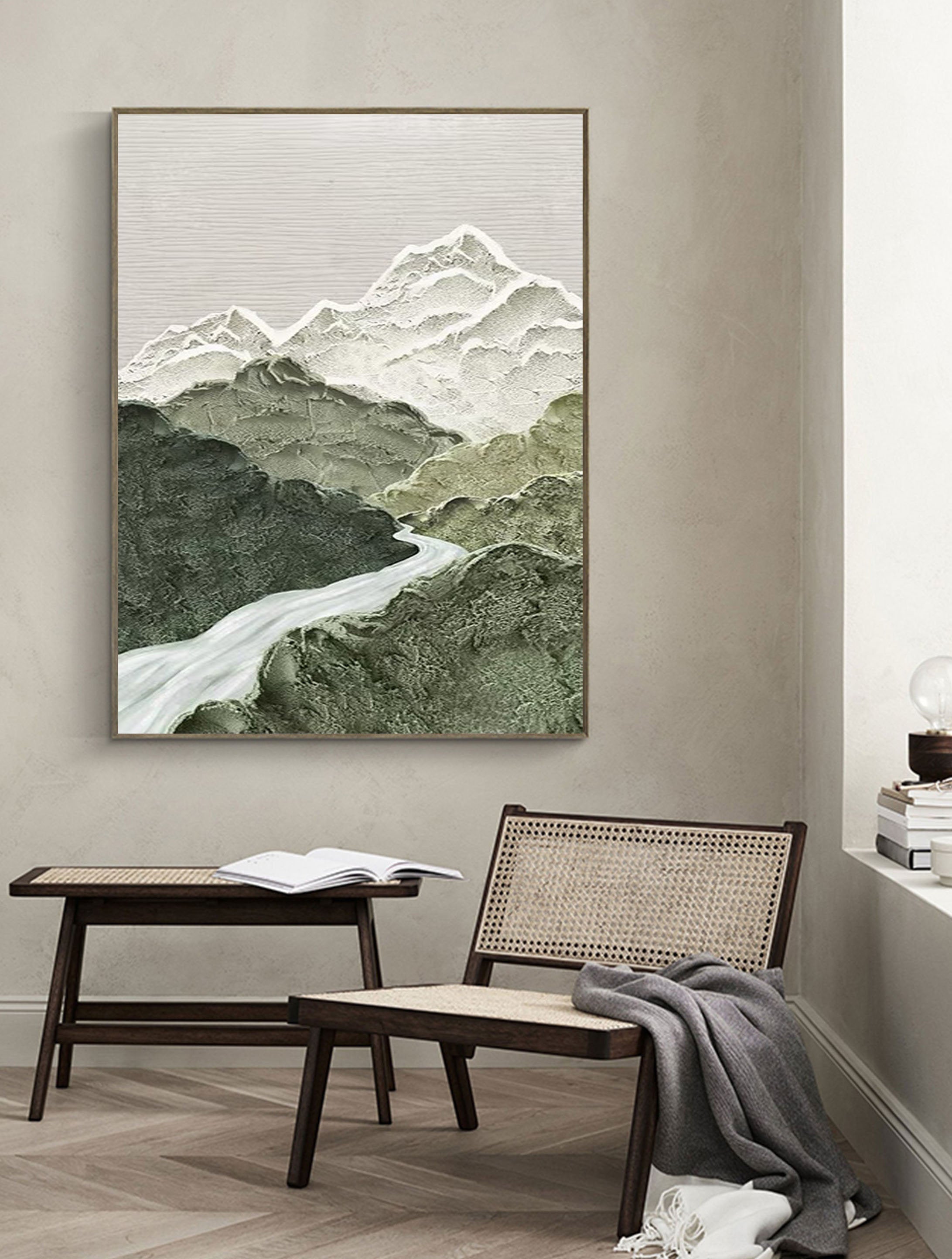 Contemporary Mountain River Canvas Art - Minimalist Wall Decor #JJ 357