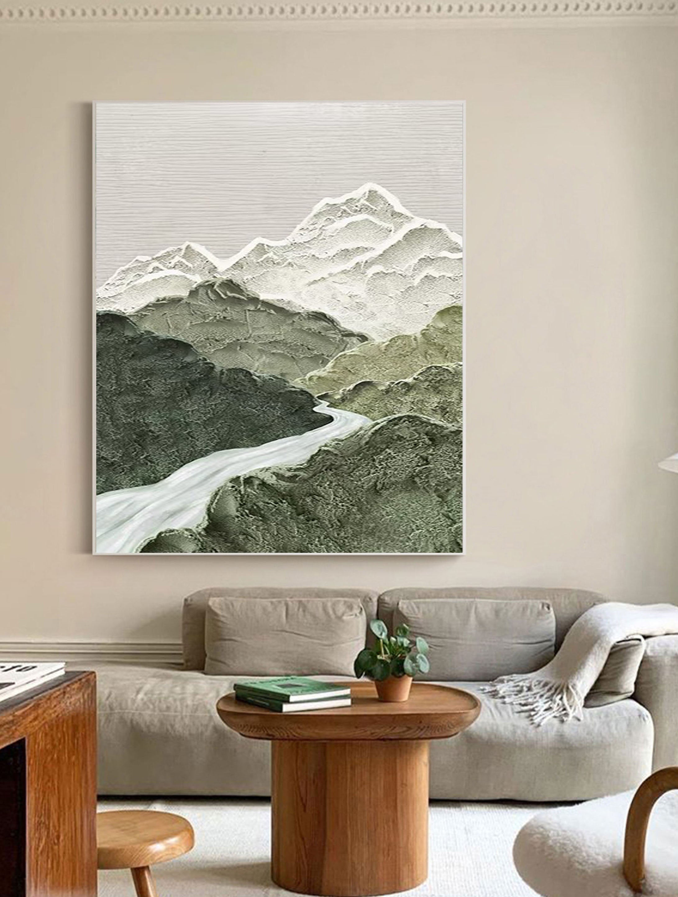 Contemporary Mountain River Canvas Art - Minimalist Wall Decor #JJ 357