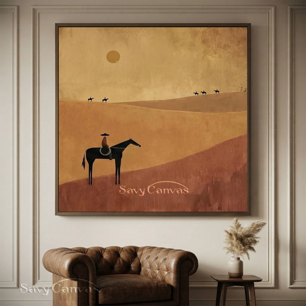 Handmade Abstract Horse Rider Oil Painting Desert Landscape #ZC 001