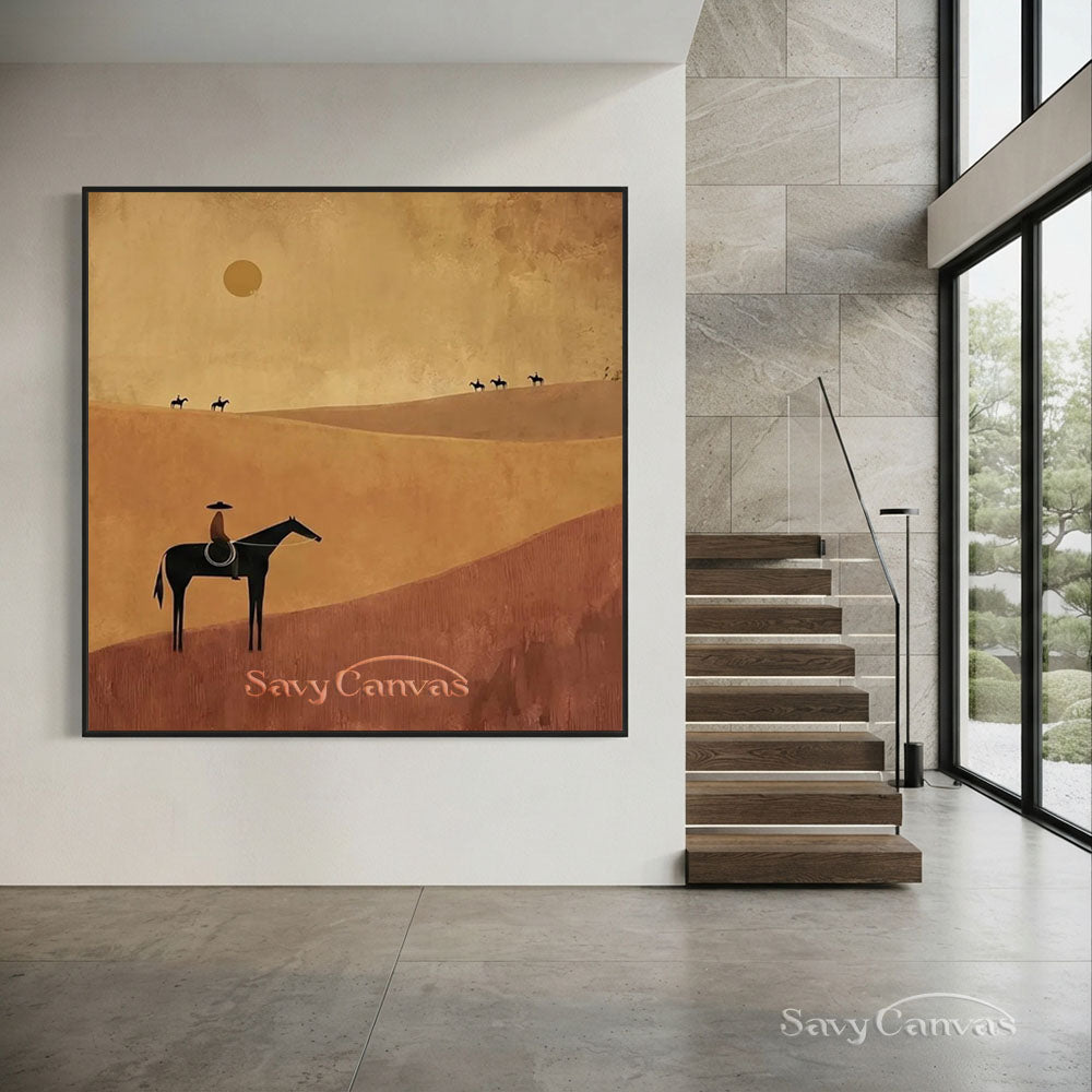 Handmade Abstract Horse Rider Oil Painting Desert Landscape #ZC 001