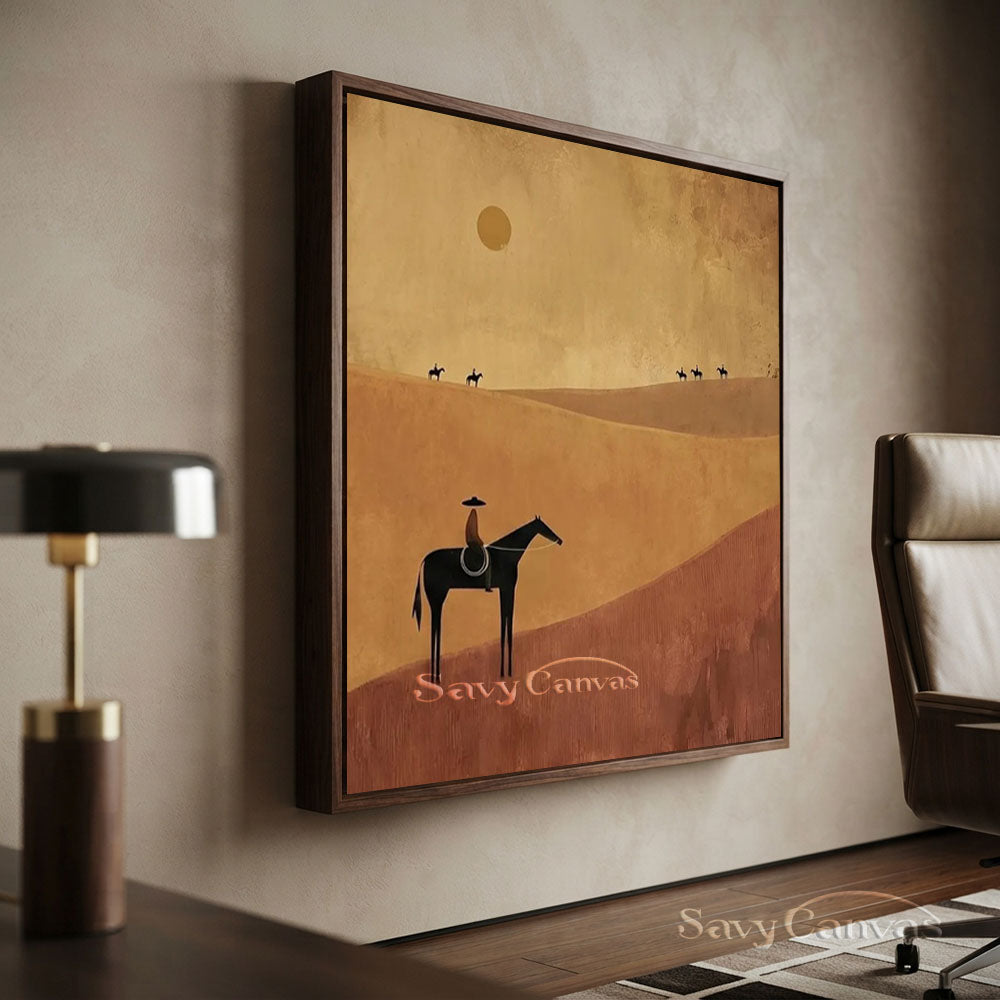 Handmade Abstract Horse Rider Oil Painting Desert Landscape #ZC 001