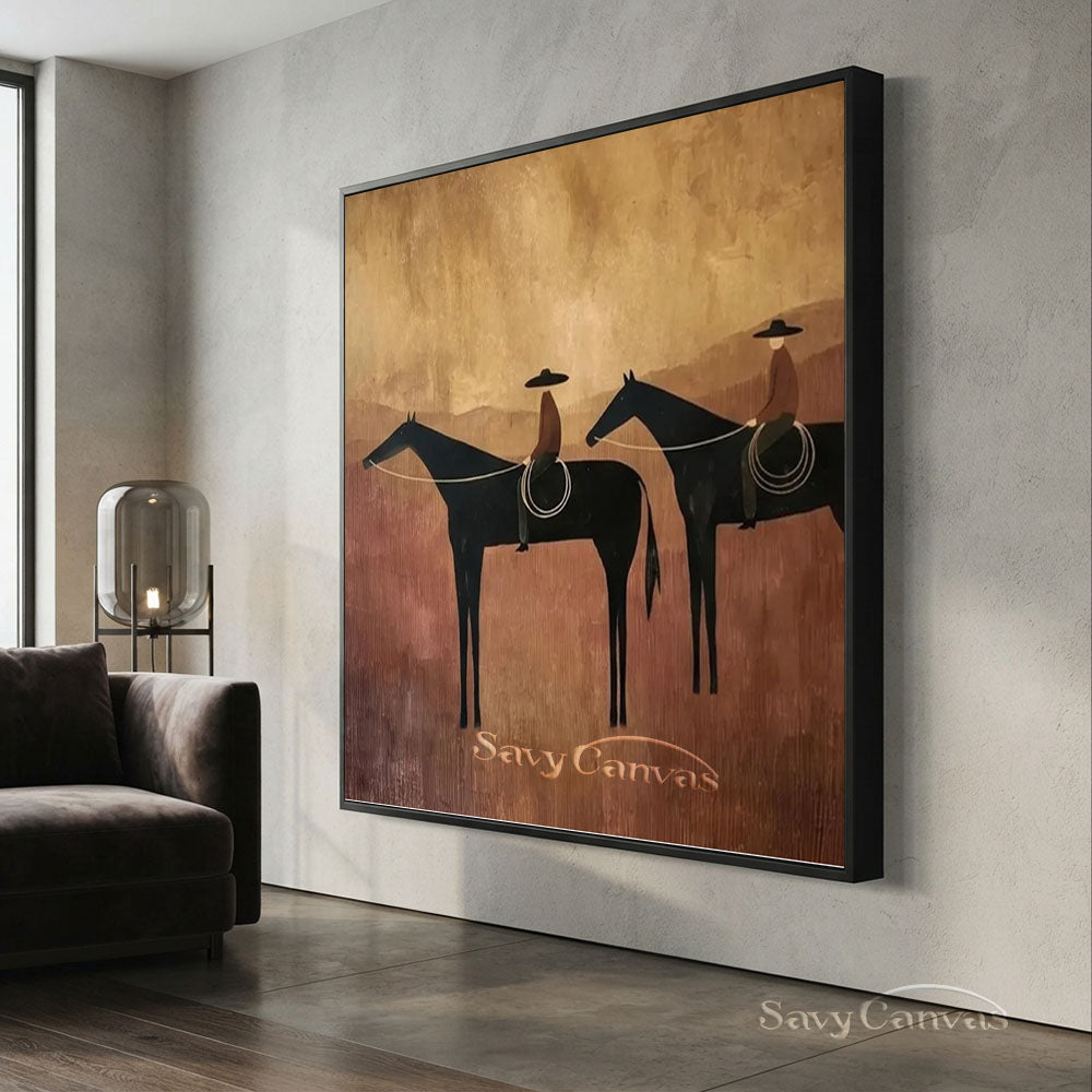 Handmade Abstract Horse Riders Oil Painting Desert Canvas #ZC 002