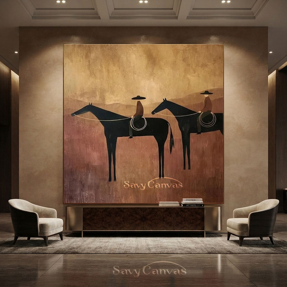 Handmade Abstract Horse Riders Oil Painting Desert Canvas #ZC 002