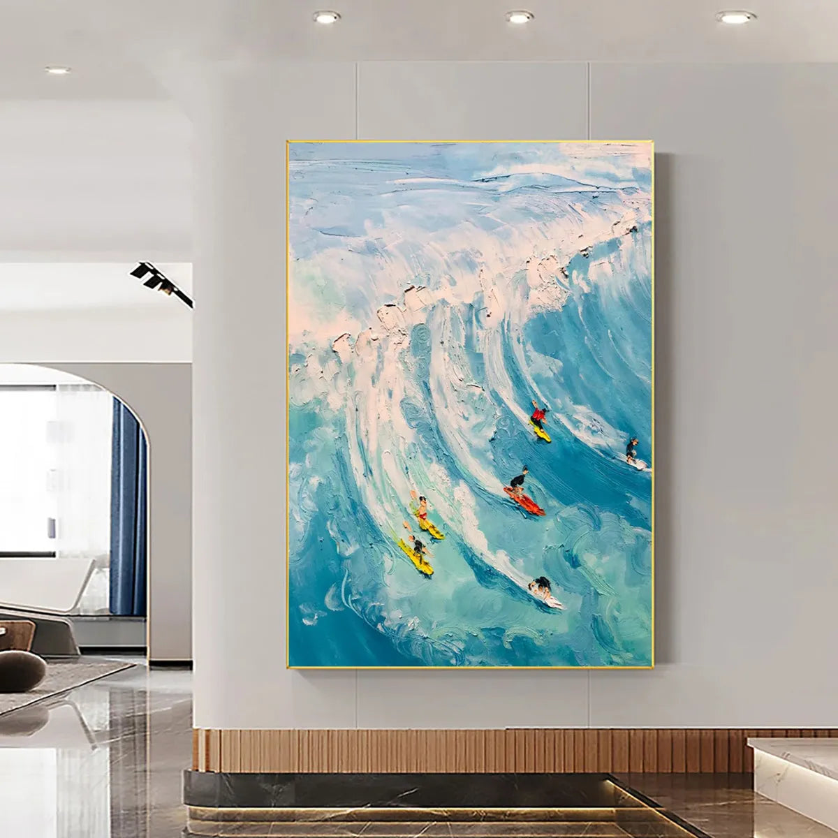Textured 3D Surfing Painting | Impasto Ocean Wave Wall Art #AA 225